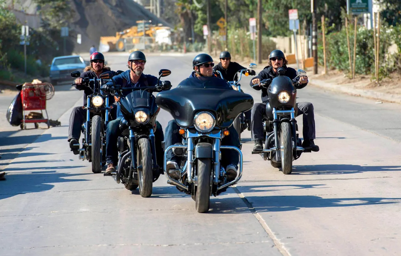 Фото обои дорога, байкеры, мото, sons of anarchy, SOA