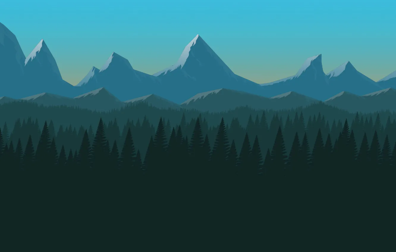 Фото обои лес, пейзаж, горы, холмы, минимализм, forest, art, mountains