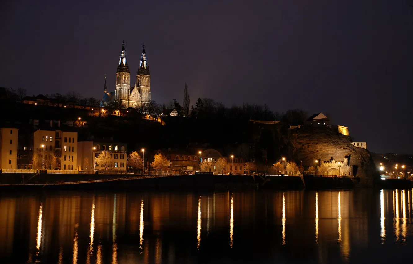 Фото обои ночь, город, огни, Прага, Чехия