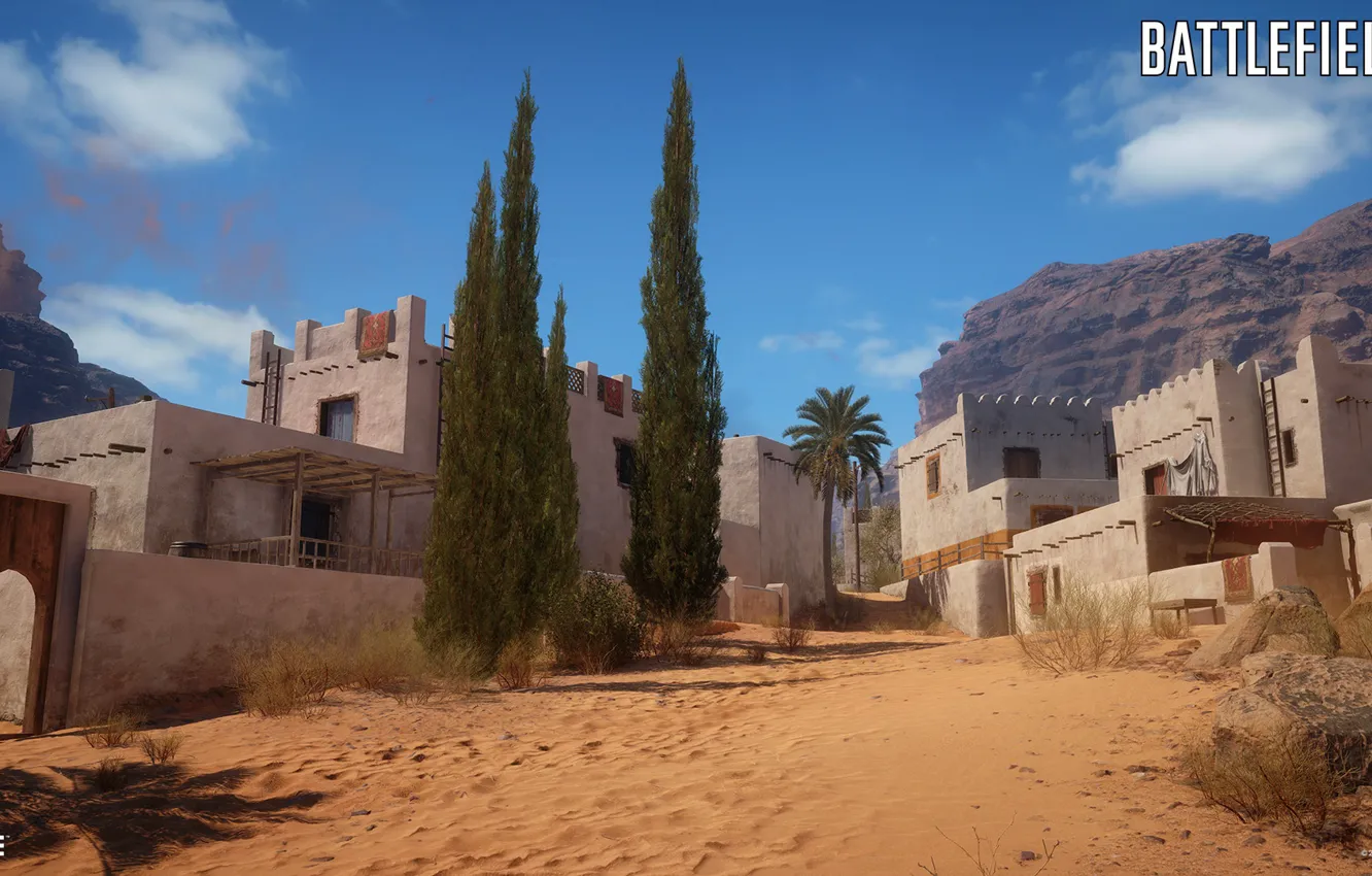 Фото обои горы, дома, поселение, Battlefield 1, Sinai Desert