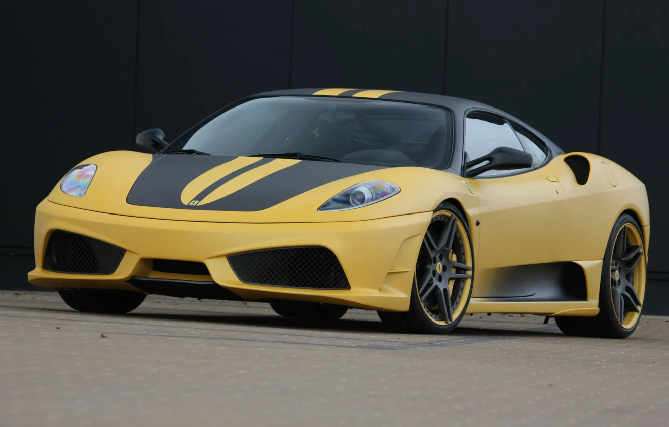 Фото обои Дорога, Машина, Желтая, Ferrari, F430 Scuderia 747 Edition