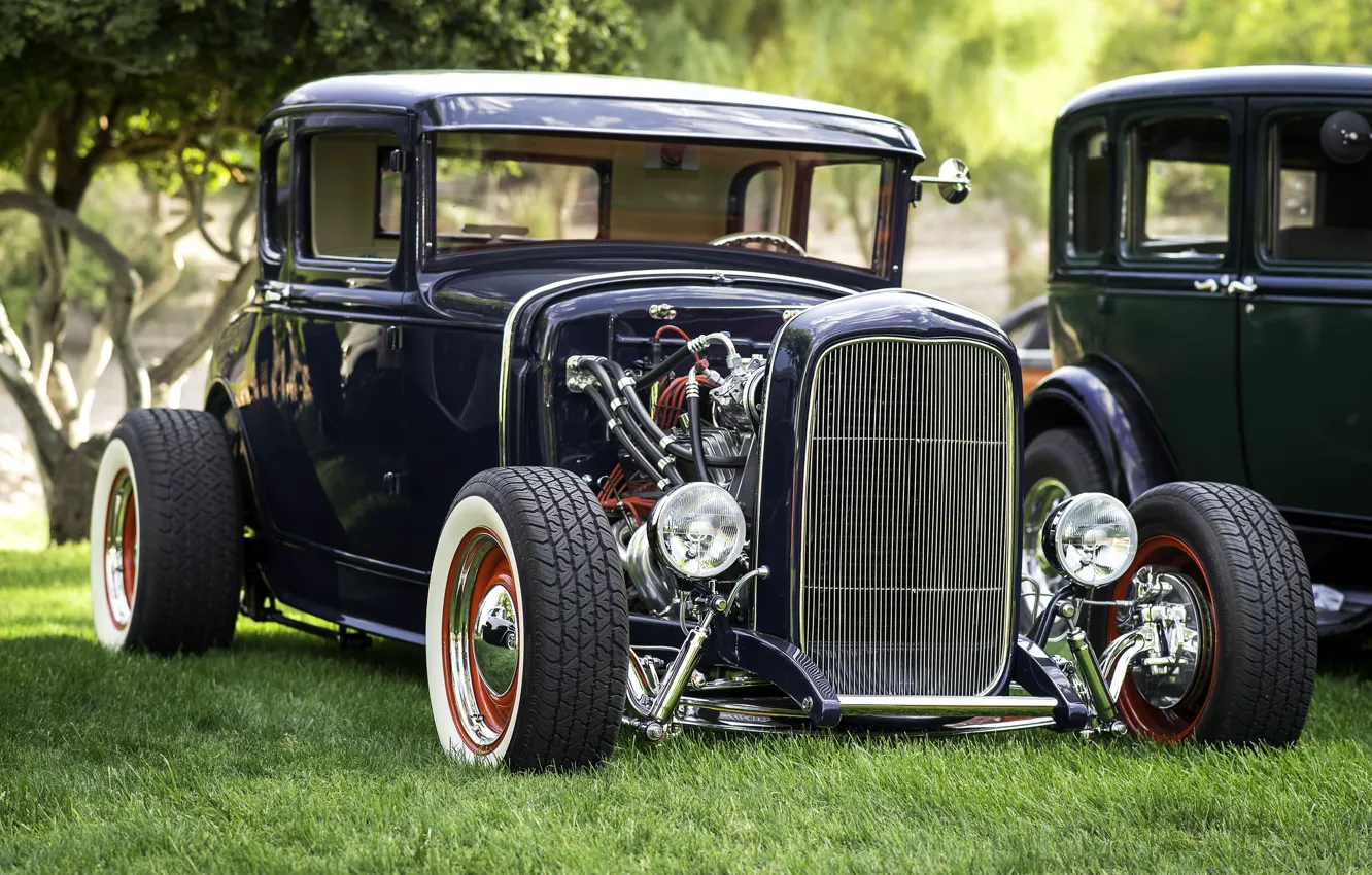 Фото обои ретро, Ford, передок, hot-rod