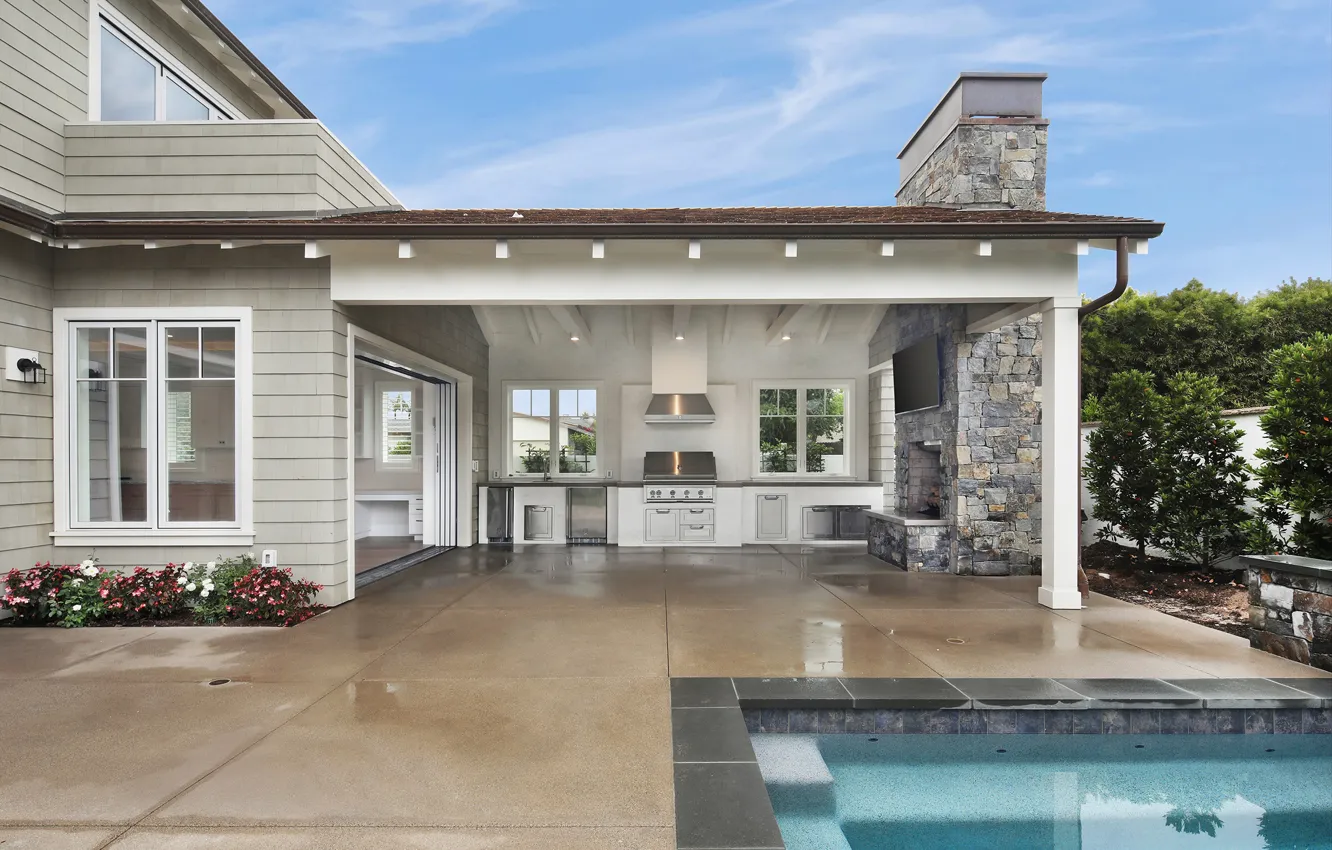 Фото обои дом, бассейн, Калифорния, особняк