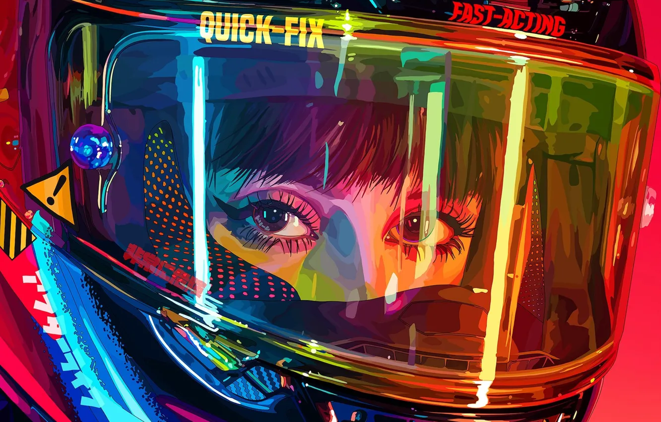 Фото обои глаза, взгляд, лицо, ресницы, киберпанк, eyes, cyberpunk, face