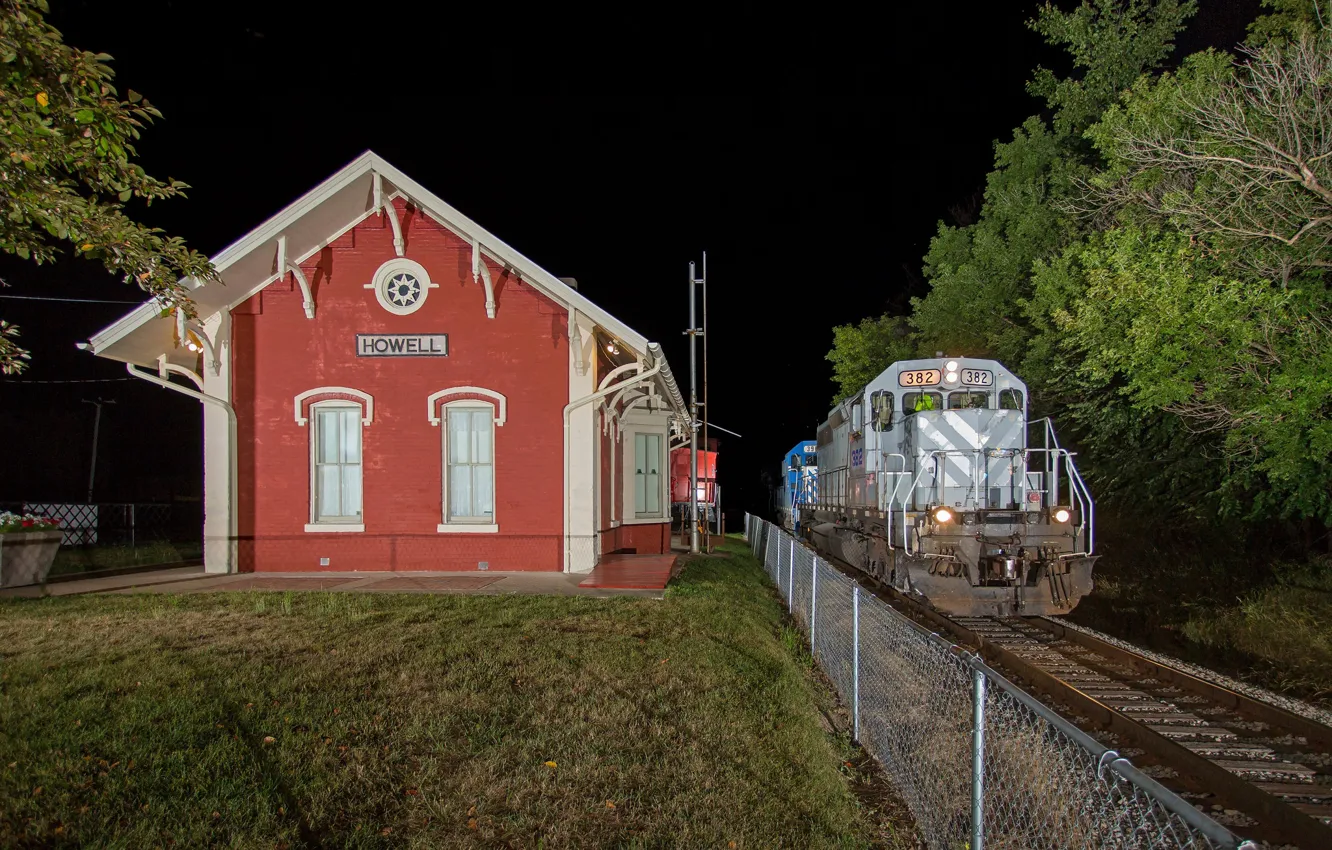 Фото обои ночь, дом, поезд