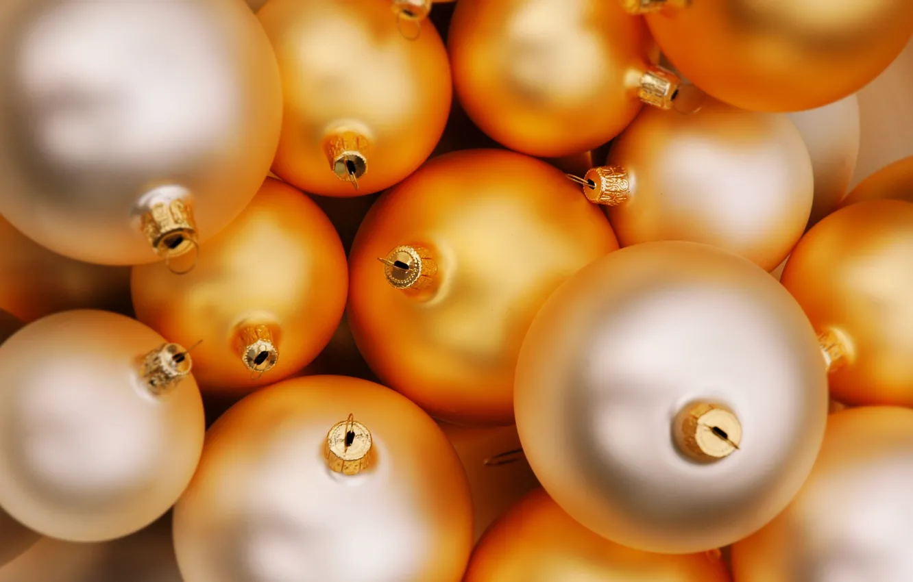 Фото обои шарики, праздник, новый год, золотистый