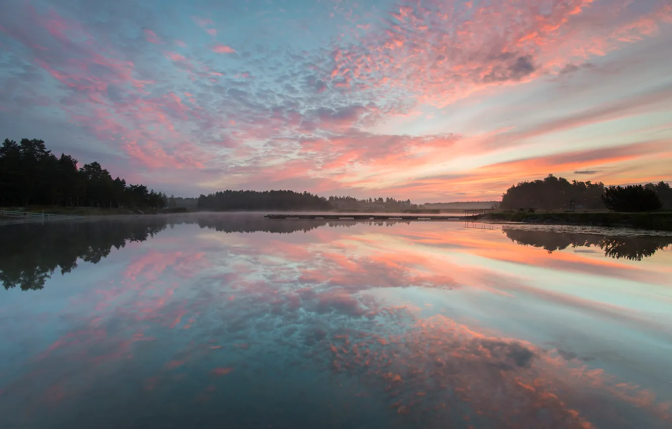 Фото обои осень, небо, облака, озеро, Швеция, Карлстад, Skutberget