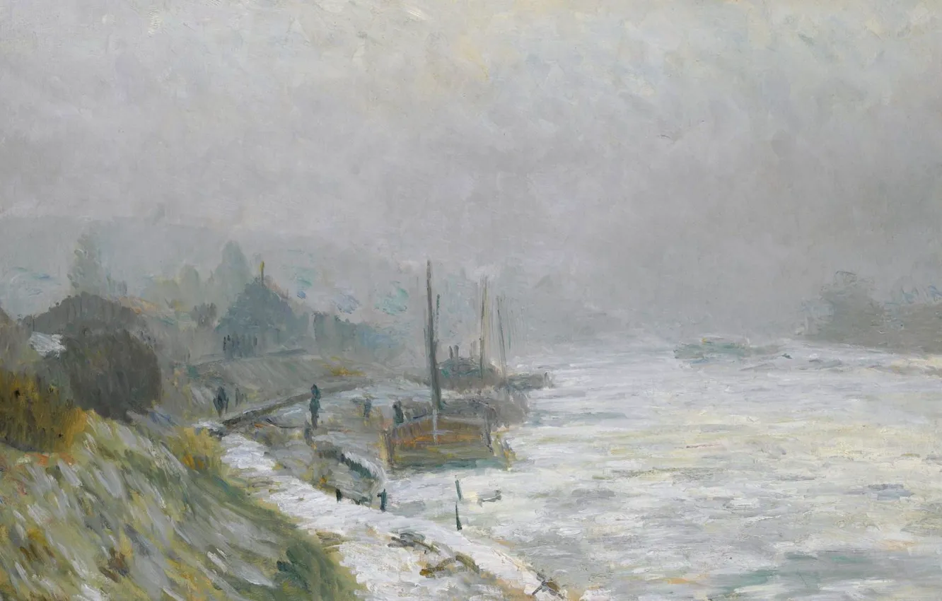 Фото обои пейзаж, река, картина, Альбер-Шарль Лебур, Albert Lebourg, Сена Зимой