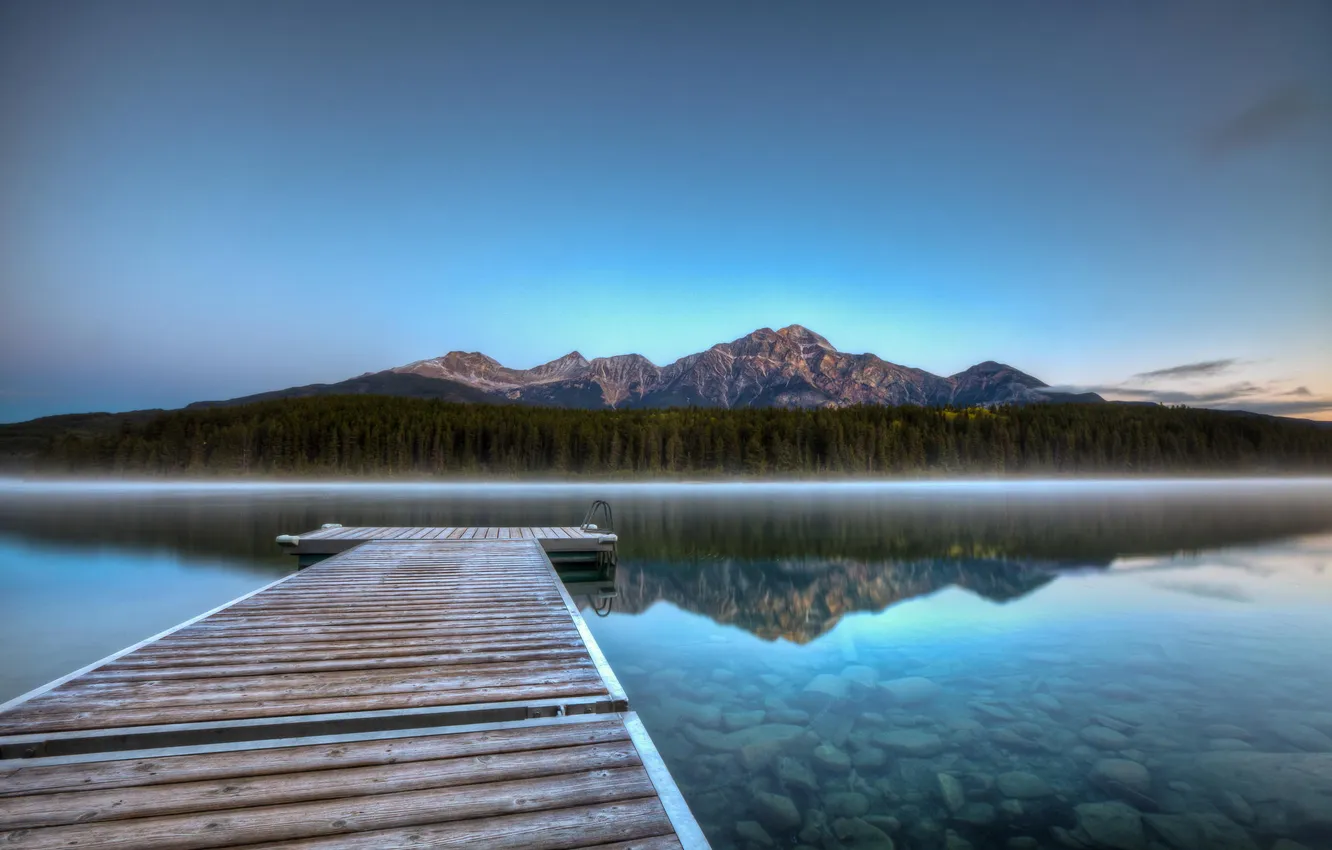 Фото обои горы, озеро, отражение, пирс