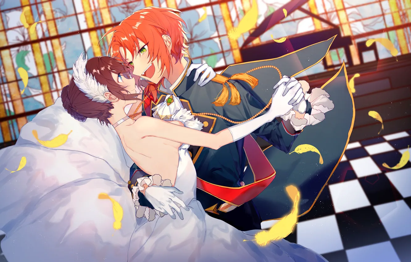 Фото обои девушка, танец, лепестки, пара, парень, двое, Fanart, Ensemble Stars!