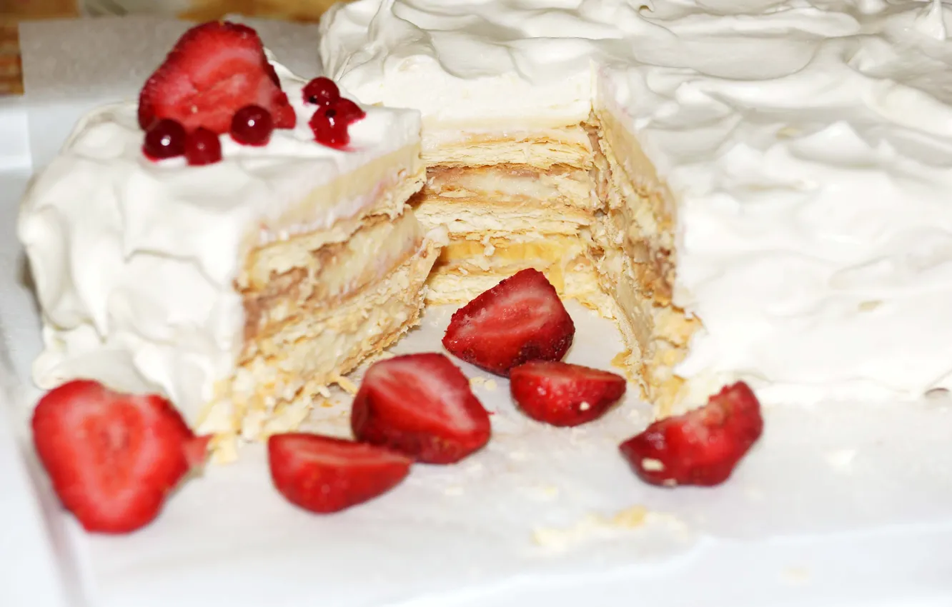 Фото обои ягоды, клубника, торт, крем, сладкое, sweet, strawberry, пироженое