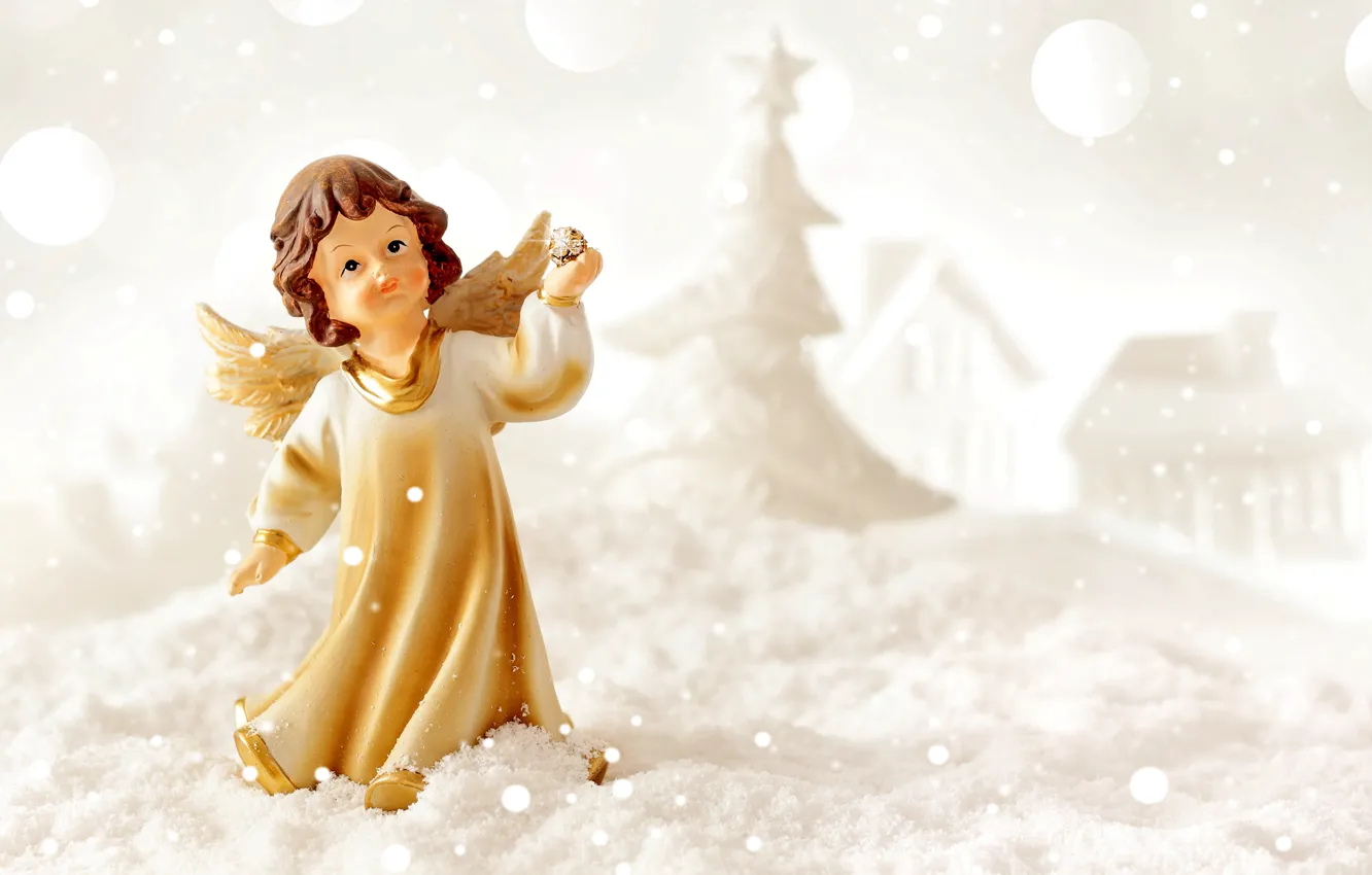 Фото обои зима, снег, ангел, Новый Год, Christmas, winter, snow, decoration