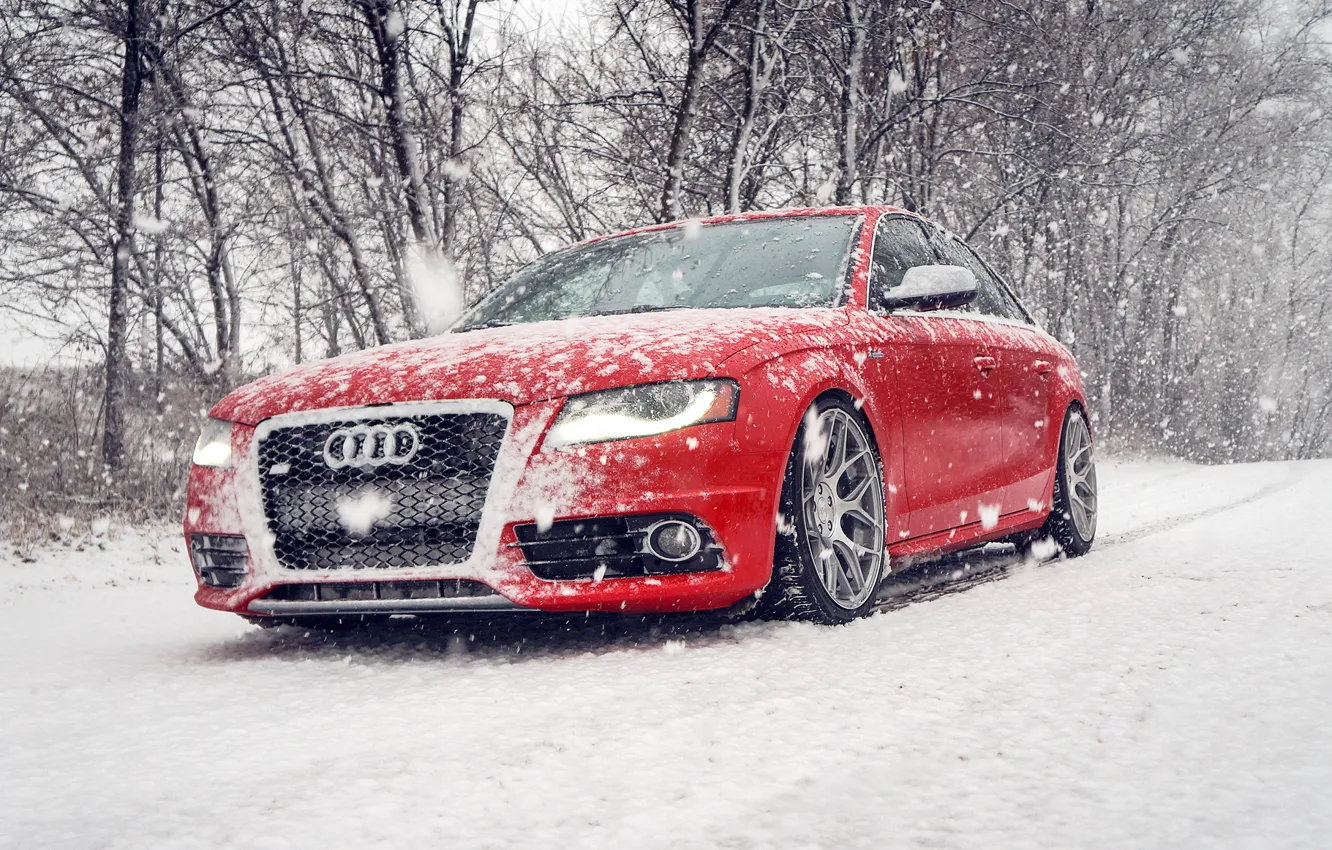 Фото обои зима, снег, Audi, ауди, red, красная, winter