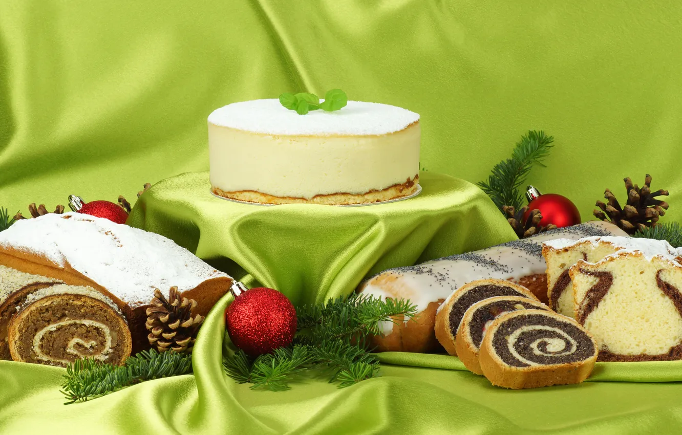 Фото обои еда, Новый Год, Рождество, торт, выпечка, праздники, рулеты