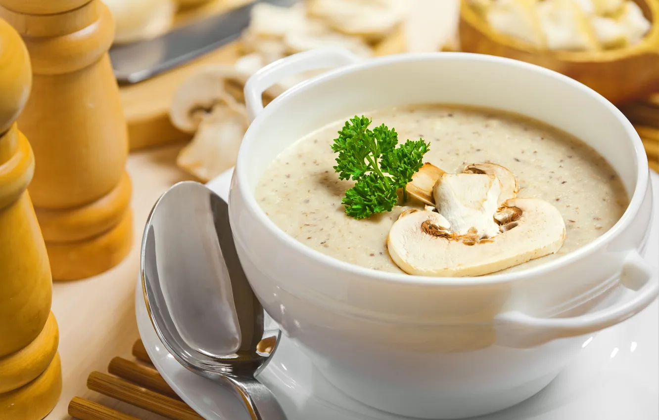 Фото обои суп, шампиньоны, грибной