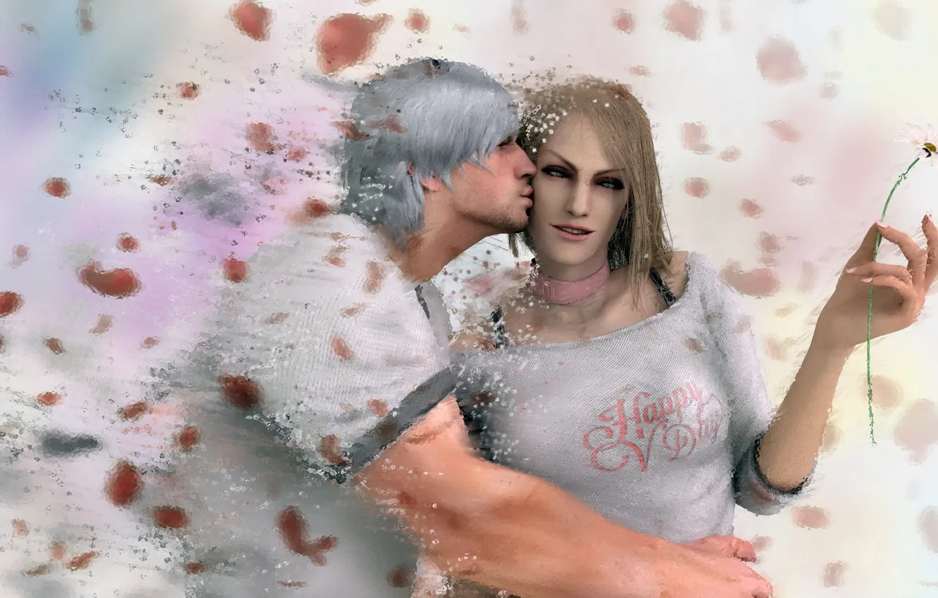 Фото обои цветы, demon, valentine's day, devil may cry, dante, capcom, trish, sparda