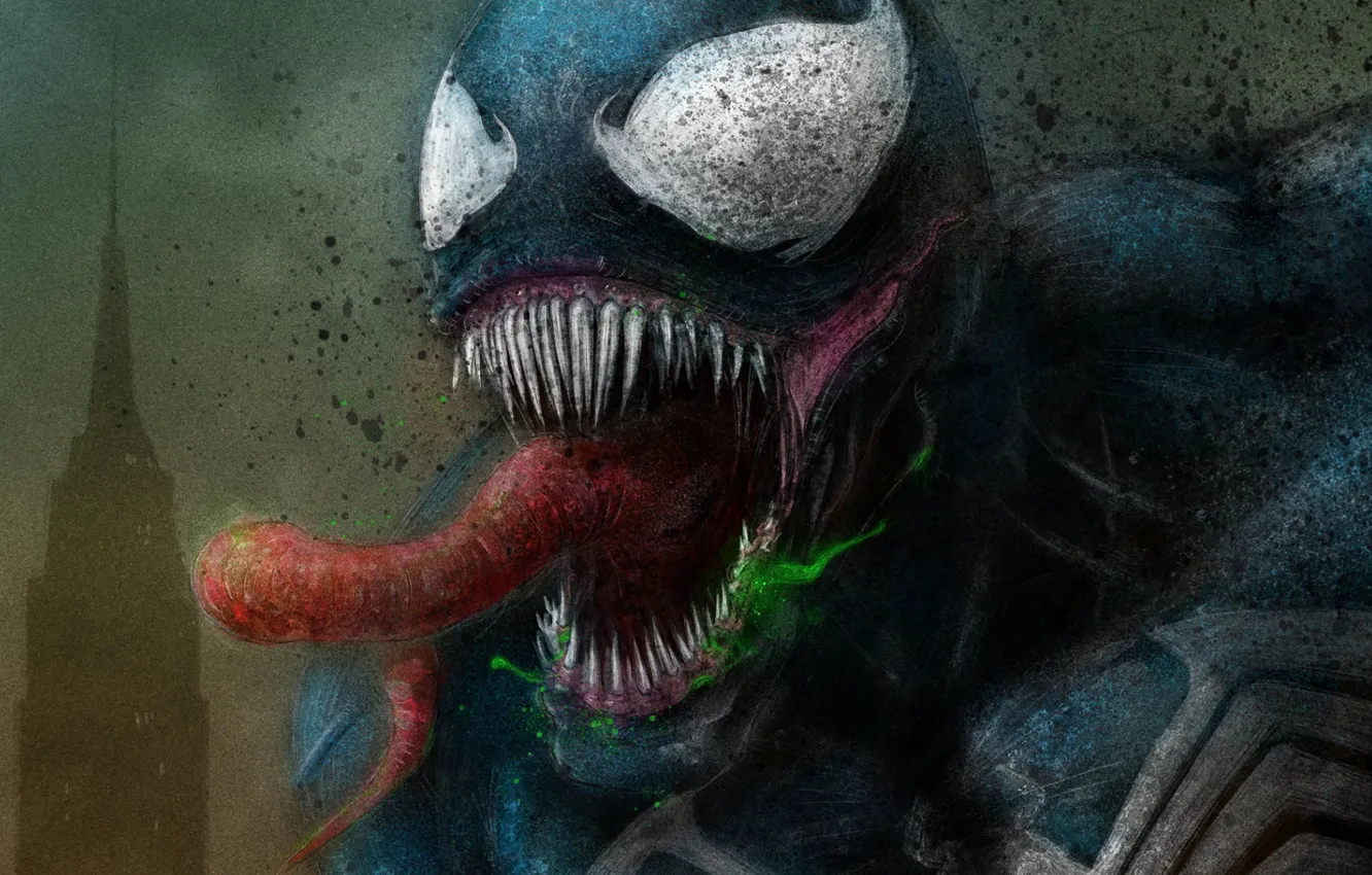 Фото обои язык, арт, Веном, Venom, симбиот, зелёная слизь