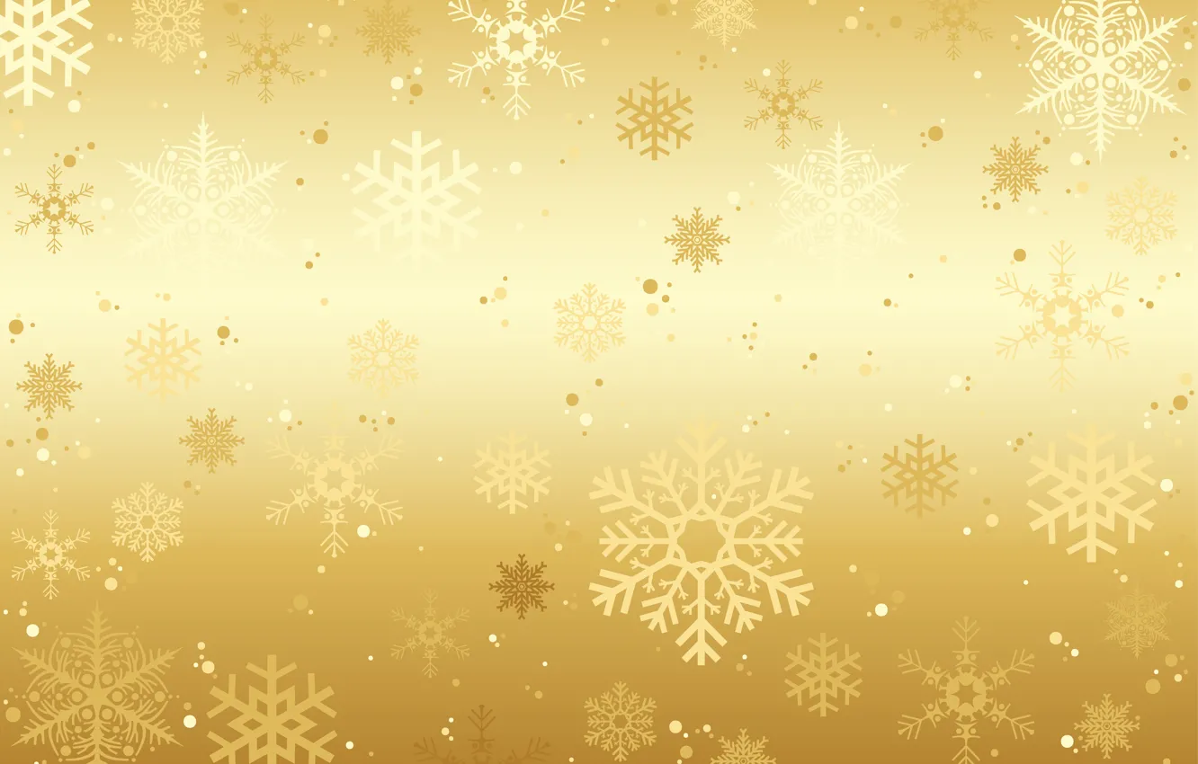 Фото обои зима, снег, снежинки, фон, golden, золотой, Christmas, winter