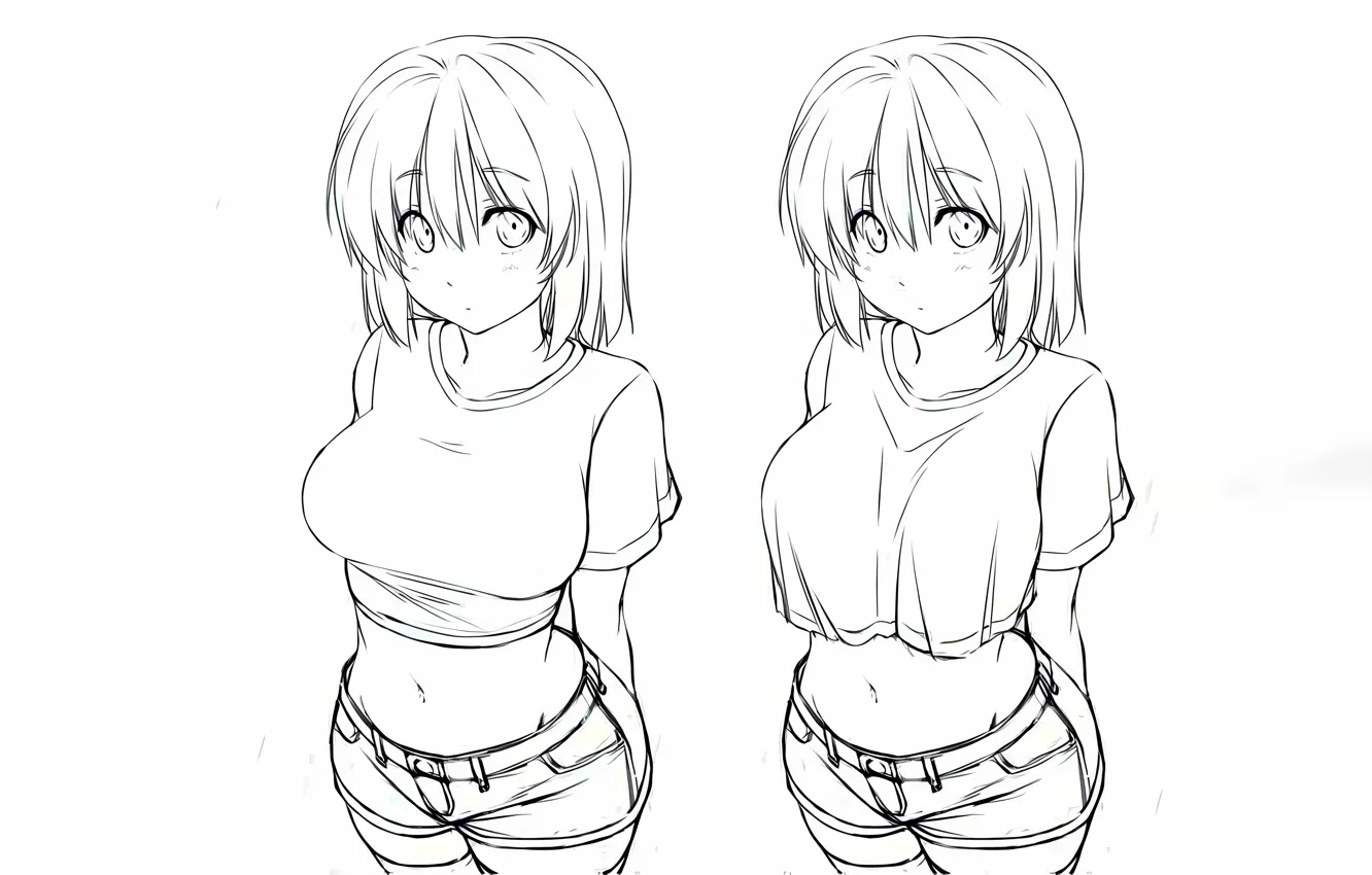 Фото обои girl, sexy, shorts, anime, beautiful, short hair, pretty, sketch