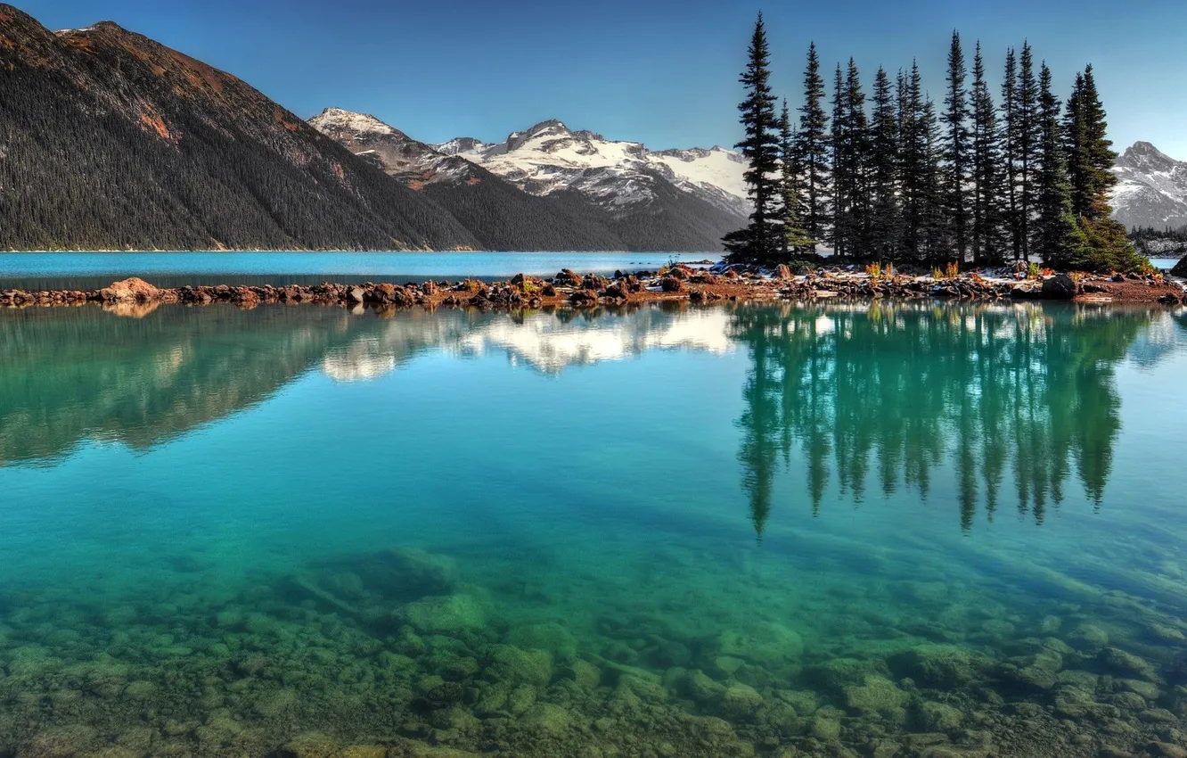Фото обои вода, деревья, горы, Канада