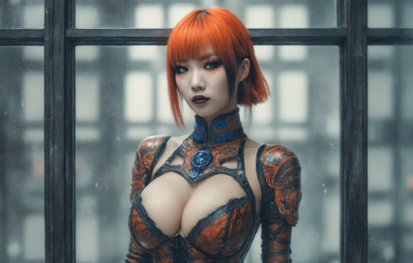 Фото обои девушка, рыжая, азиатка