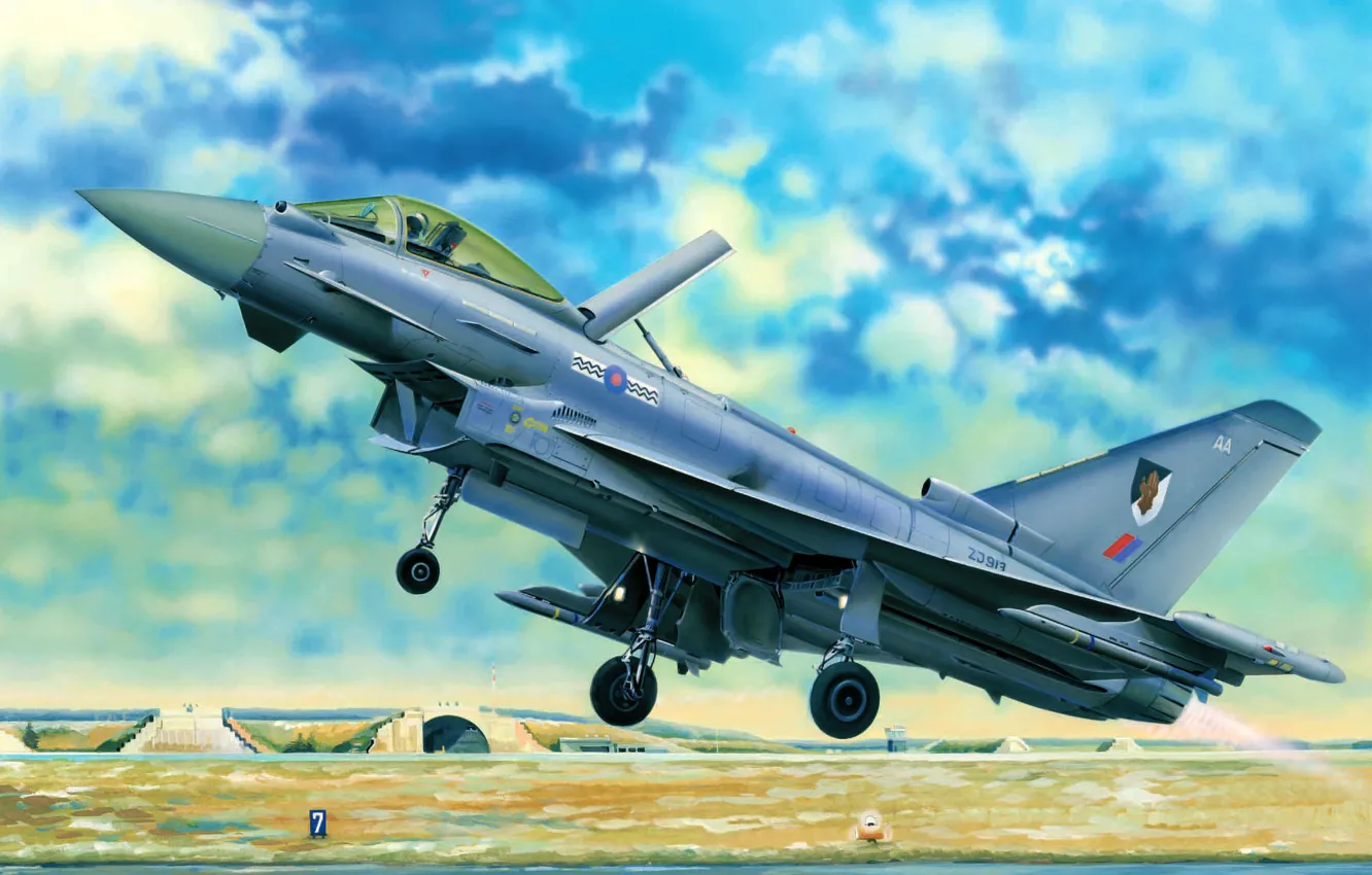 Фото обои art, airplane, painting, aviation, jet, Eurofighter Typhoon