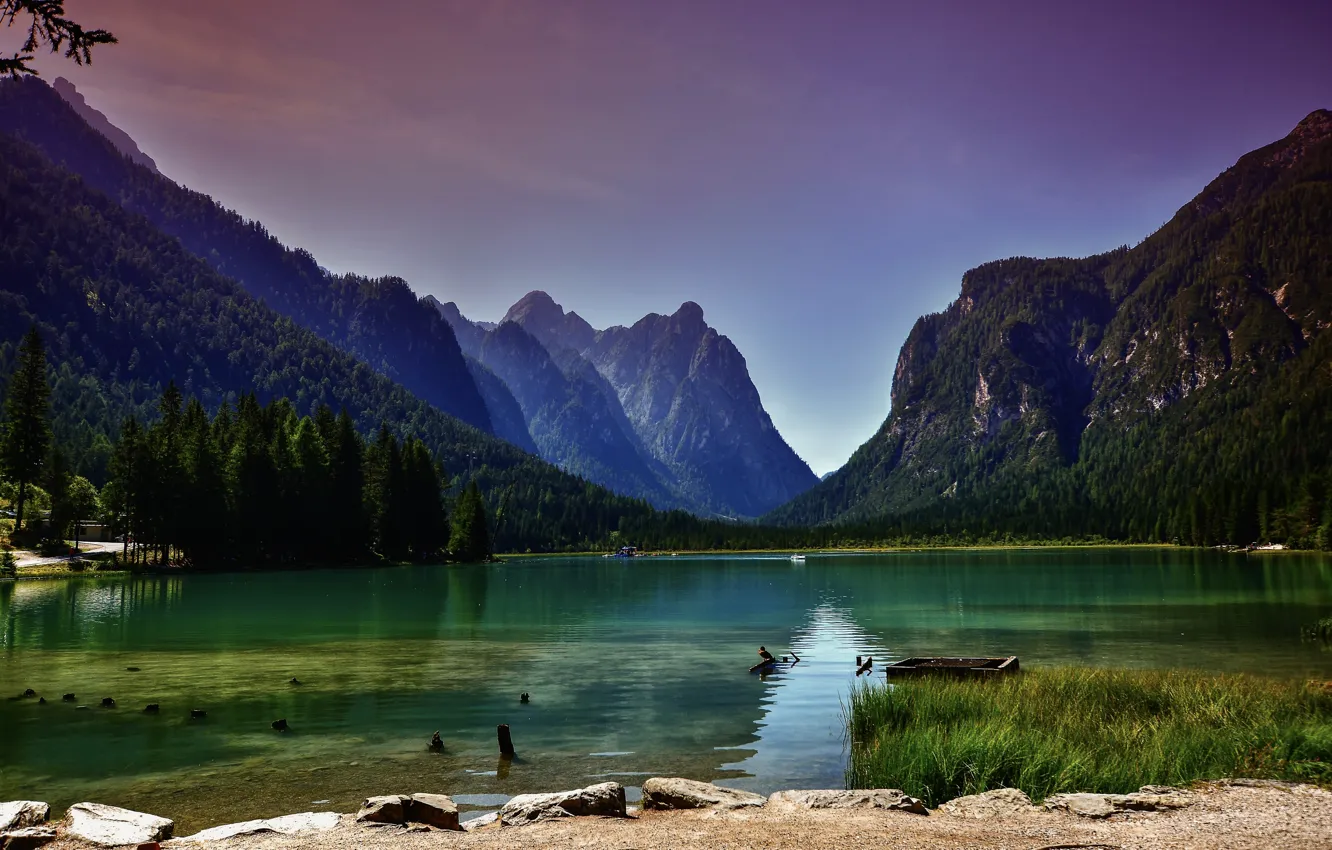 Фото обои пейзаж, природа, озеро, Италия, леса, Доломиты, Lago di Dobbiaco, Доббиако