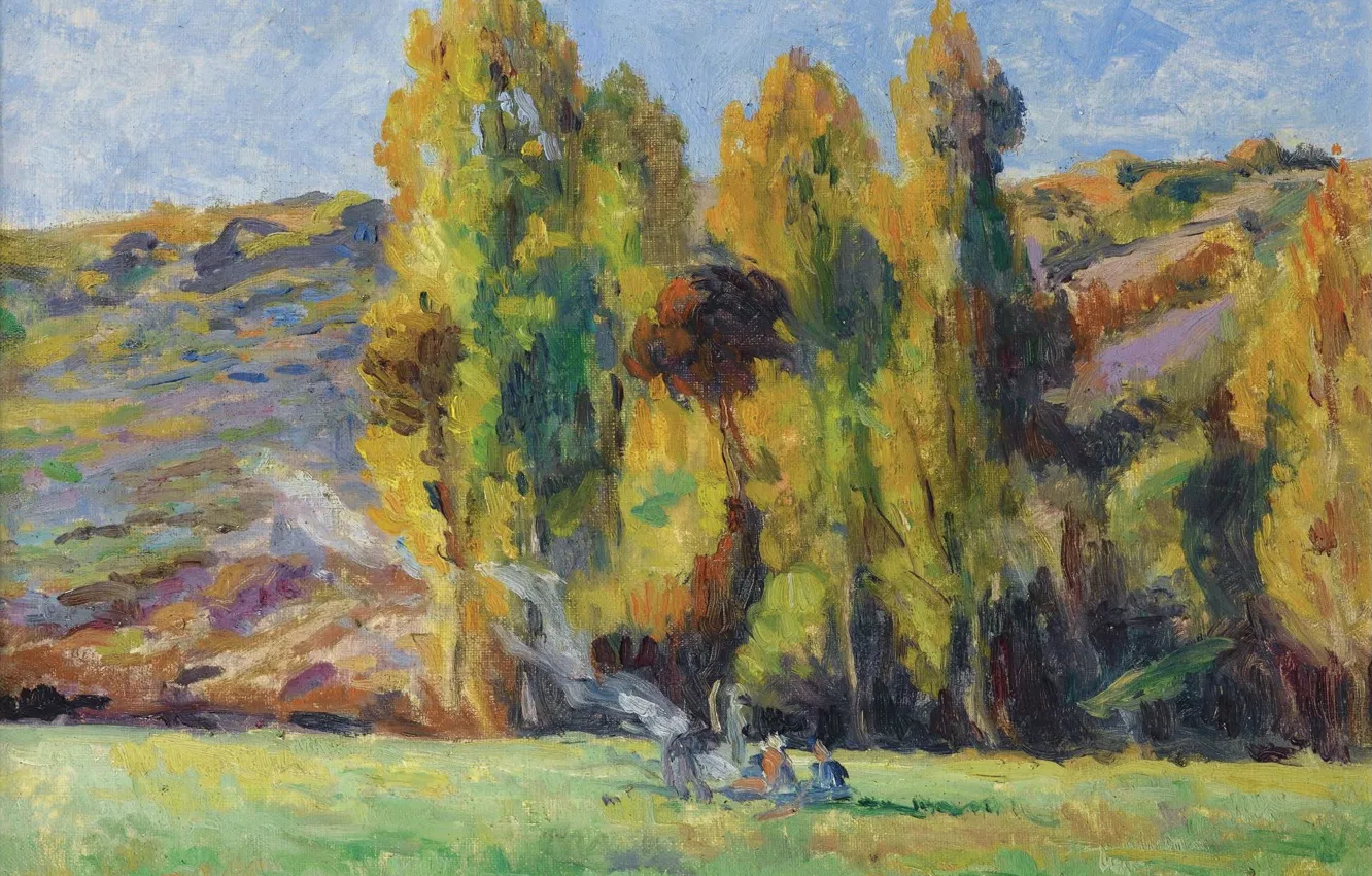 Фото обои картина, 1908, Максимильен Люс, Maximilien Luce, Пейзаж возле Бесси-Сюр-Кюра