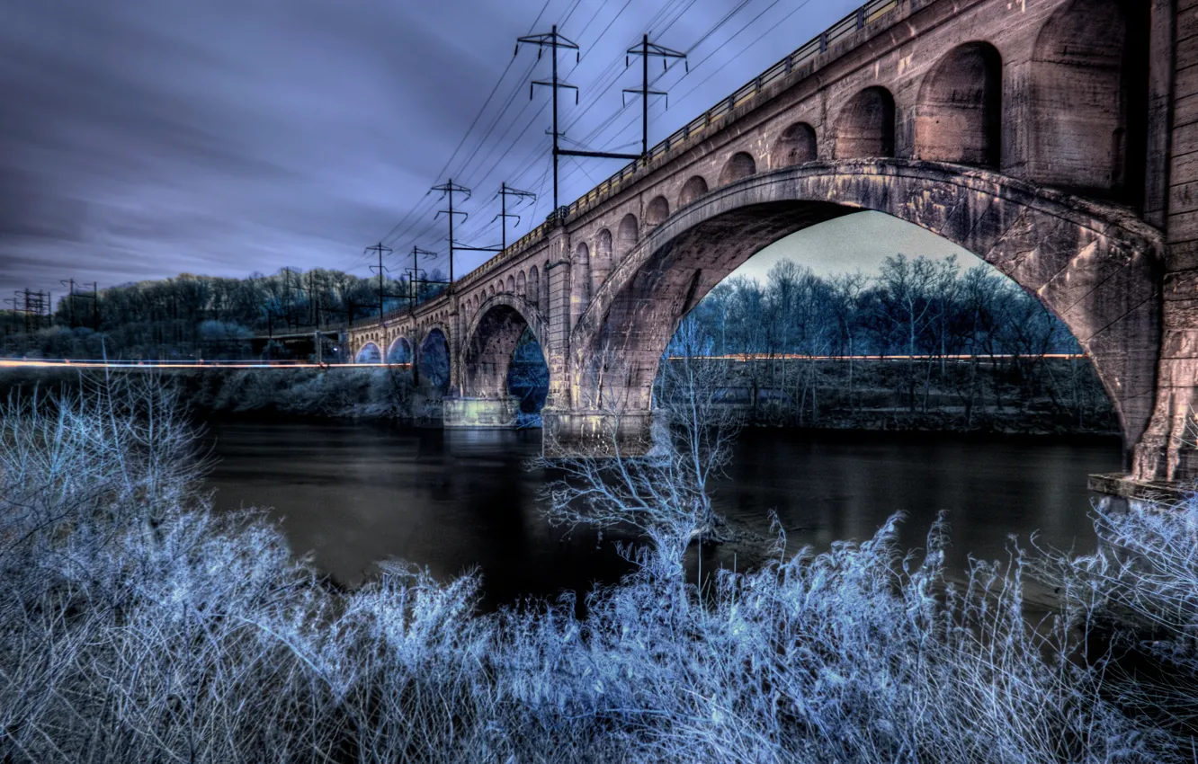 Фото обои Pennsylvania, Evening Bridge, Lower Merion Township, West Laurel Hill
