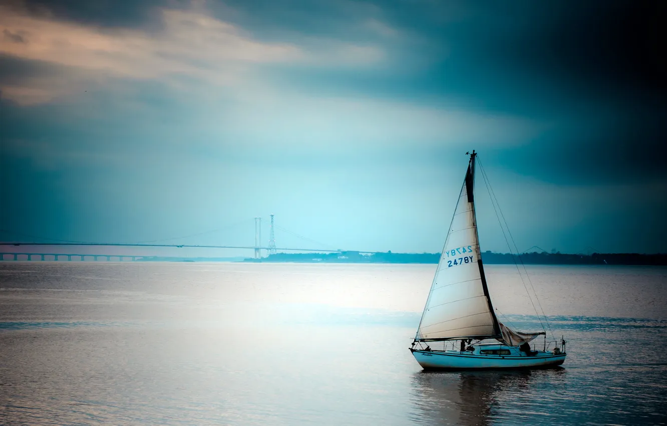 Фото обои пейзаж, мост, лодка