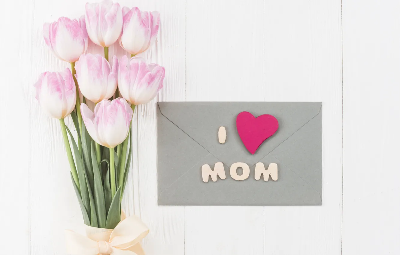 Фото обои букет, тюльпаны, конверт, поздравления, День Матери