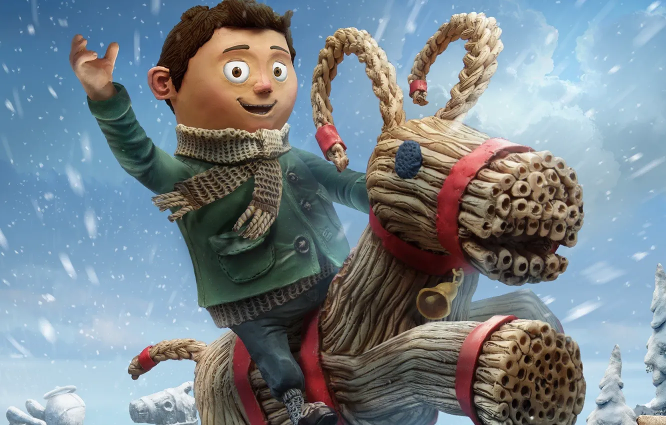 Фото обои happy, blizzard, snow, boy, animated film, scarf, animated movie, Get Santa