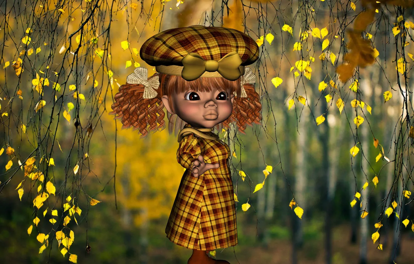 Фото обои лес, Осень, девочка