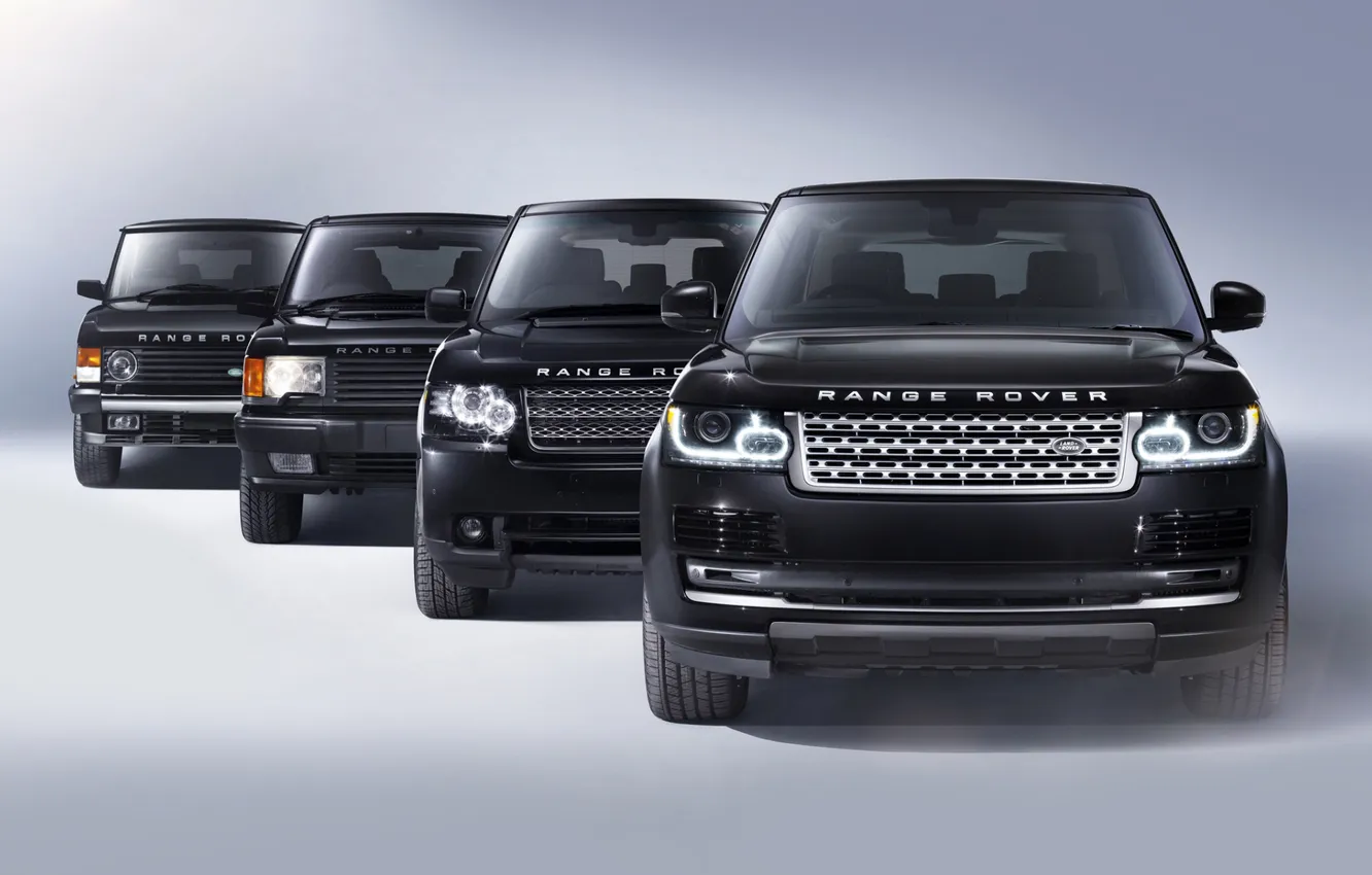Фото обои фон, чёрный, джип, внедорожник, Land Rover, Range Rover, эволюция, передок