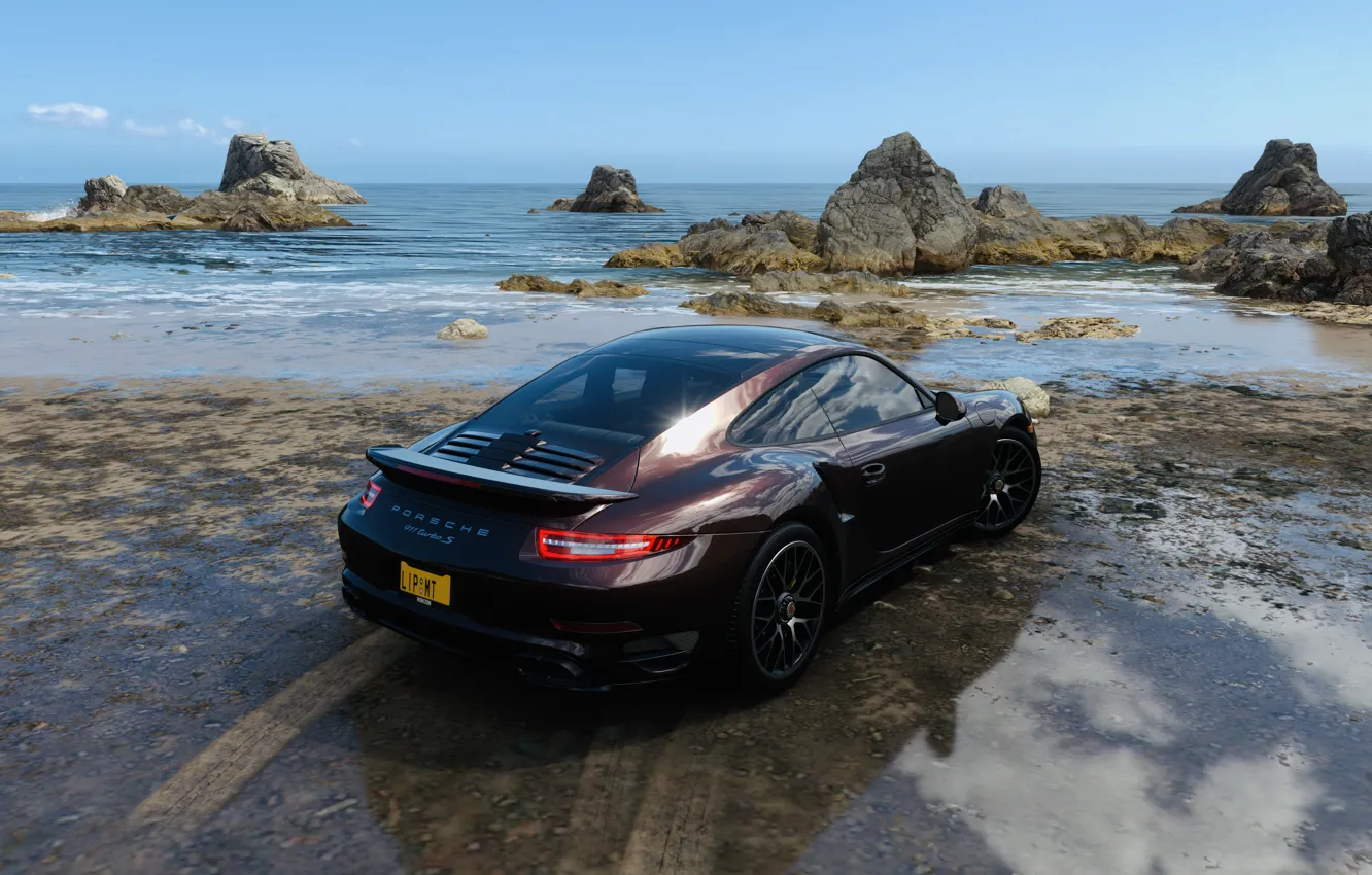 Фото обои 911, Porsche, Beach, Game, Summer, Ocean, Rocks, 911 Turbo S