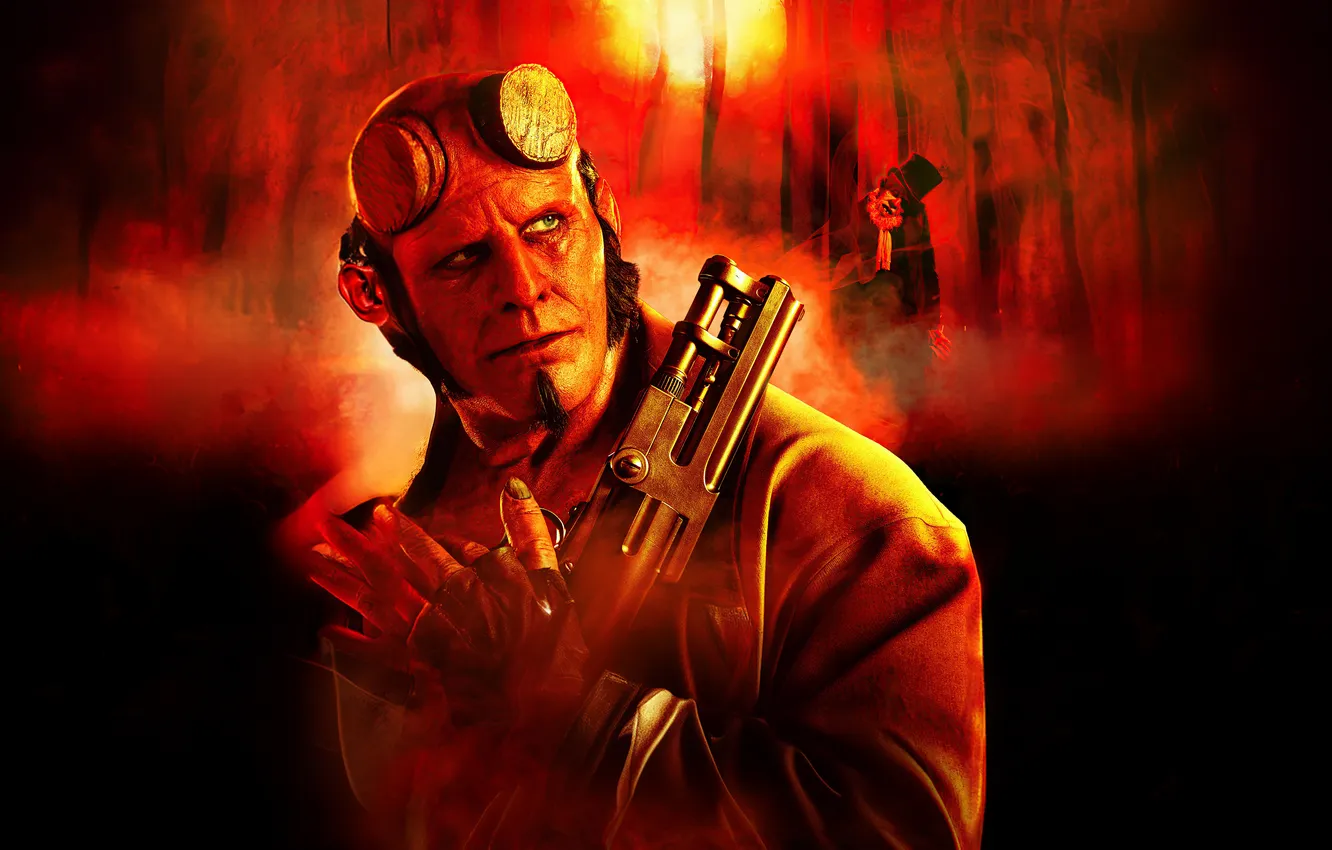 Фото обои лес, пистолет, Хеллбой, 2024, Hellboy: The Crooked Man