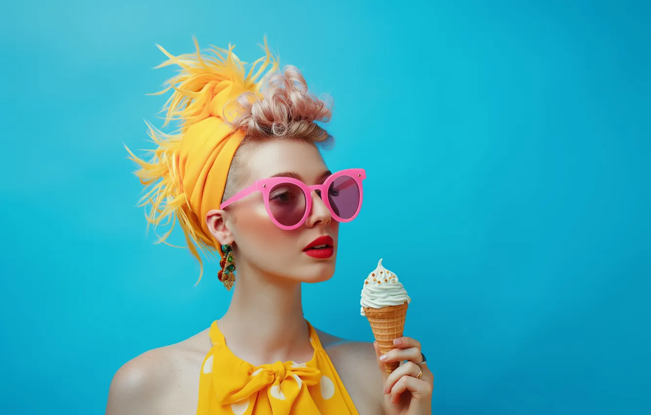 Фото обои fashion, glamour, blonde, ice cream, sunglasses