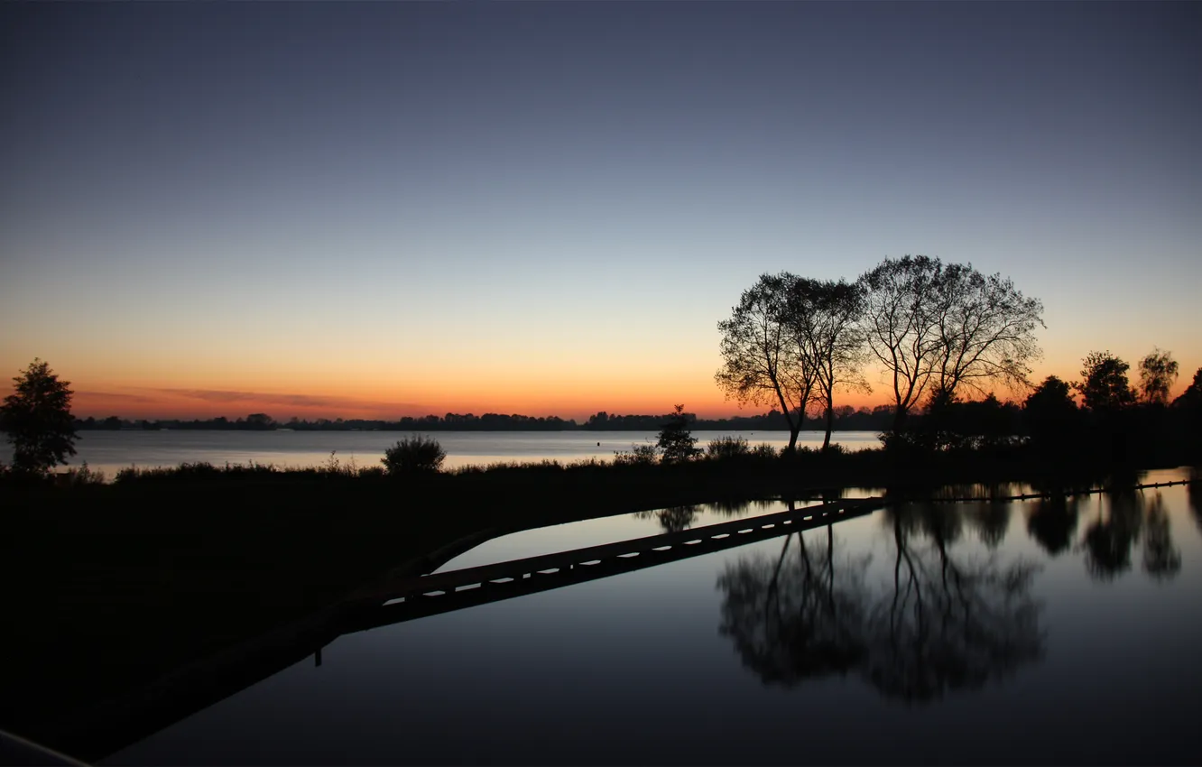 Фото обои нидерланды, lake night, vinkeveen the netherlands