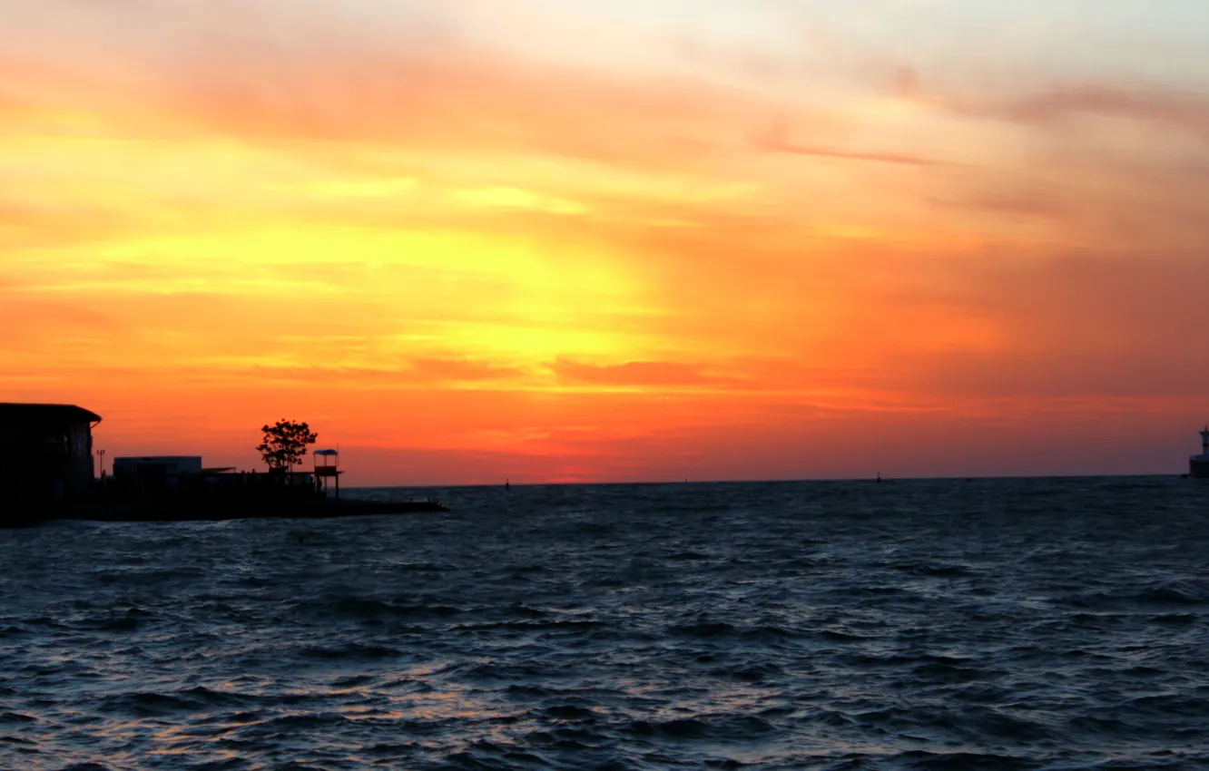 Фото обои море, солнце, закат, горизонт, черное, Севастополь