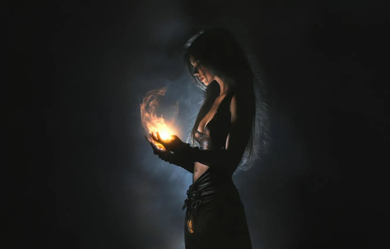 Фото обои dark, fire, magic, sorceress