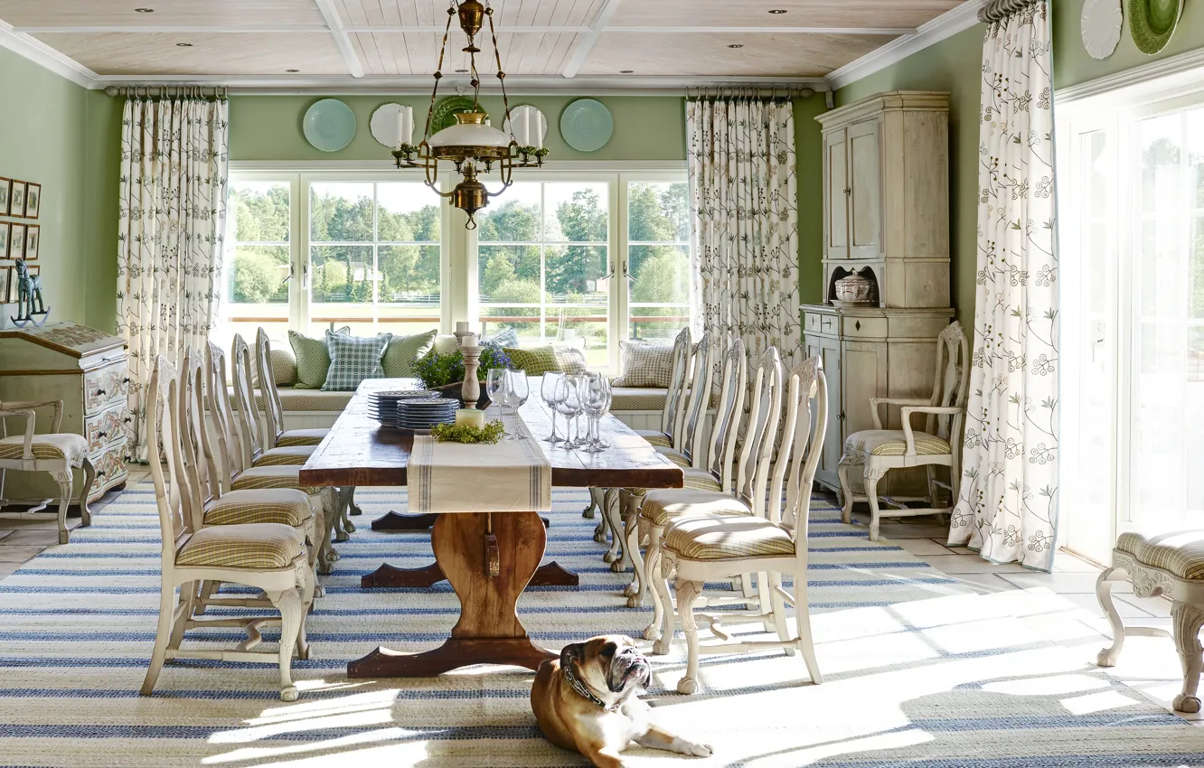 Фото обои interior, dining room, rural style, design. house