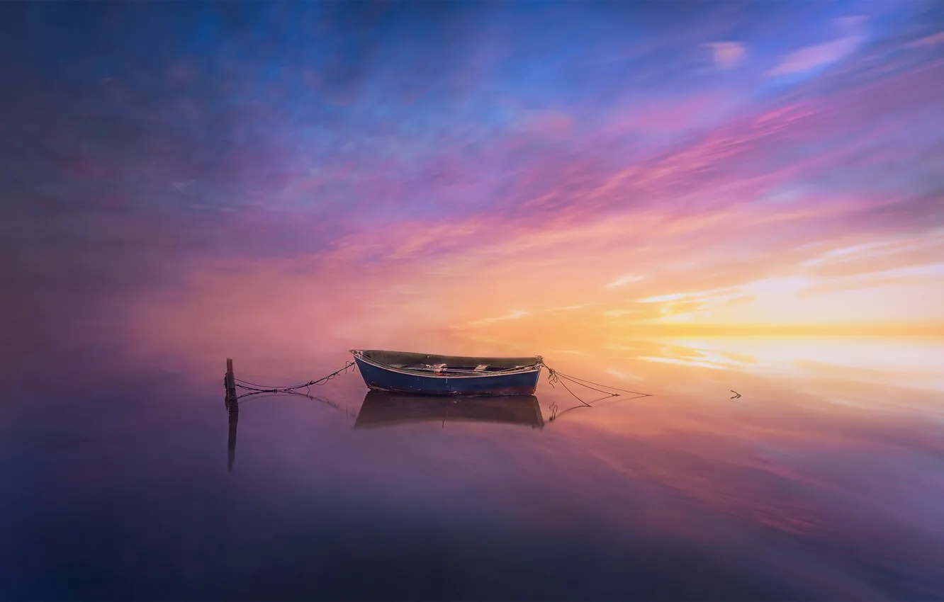 Фото обои небо, отражение, лодка, sky, reflection, boat, joanaduenas