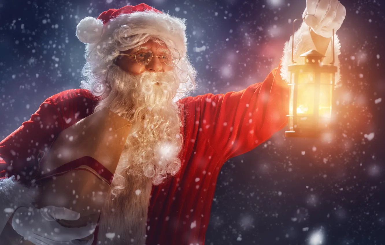 Фото обои Новый Год, Рождество, night, winter, snow, merry christmas, gifts, santa claus