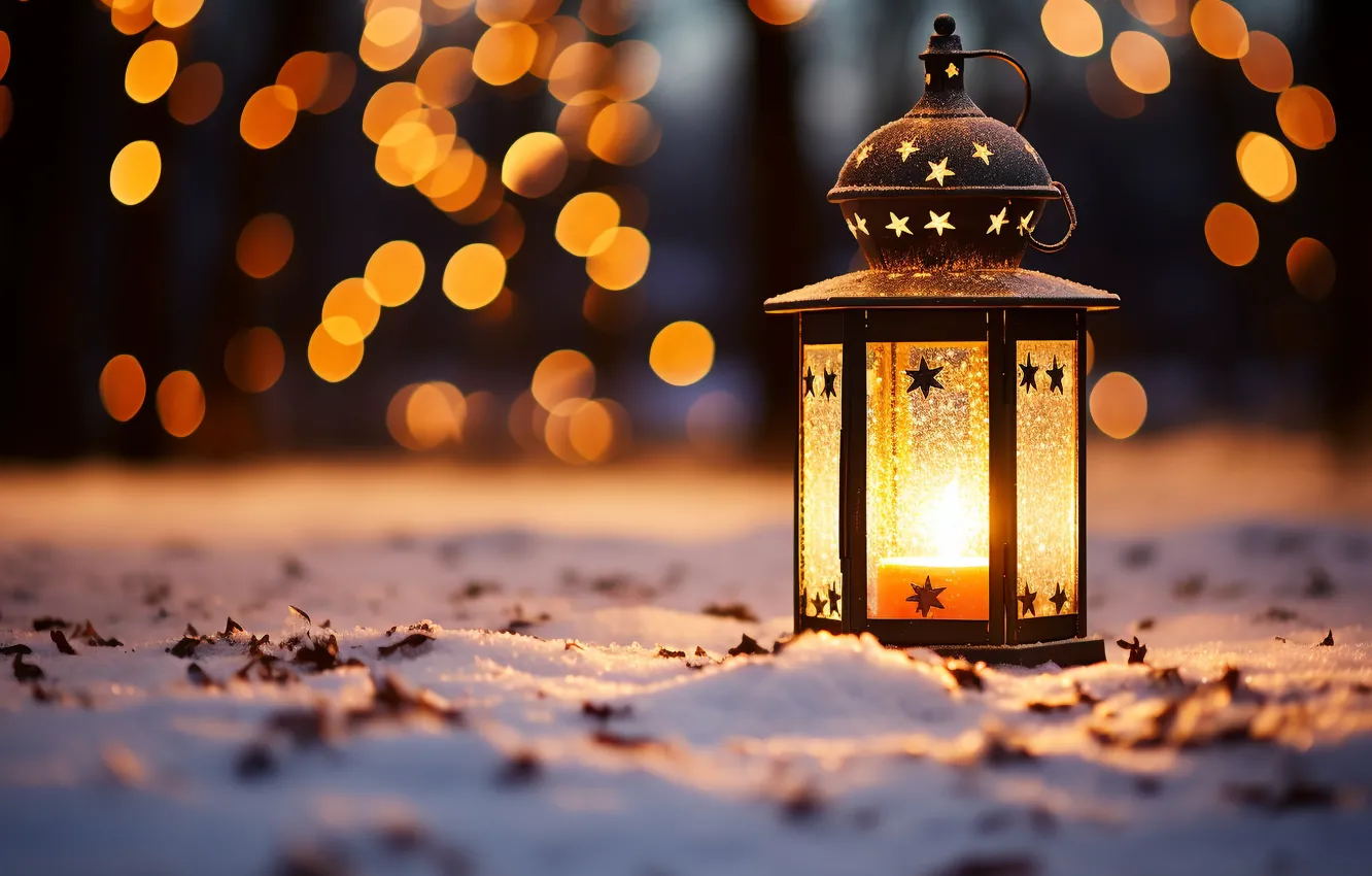 Фото обои зима, снег, украшения, Новый Год, Рождество, фонарь, light, new year