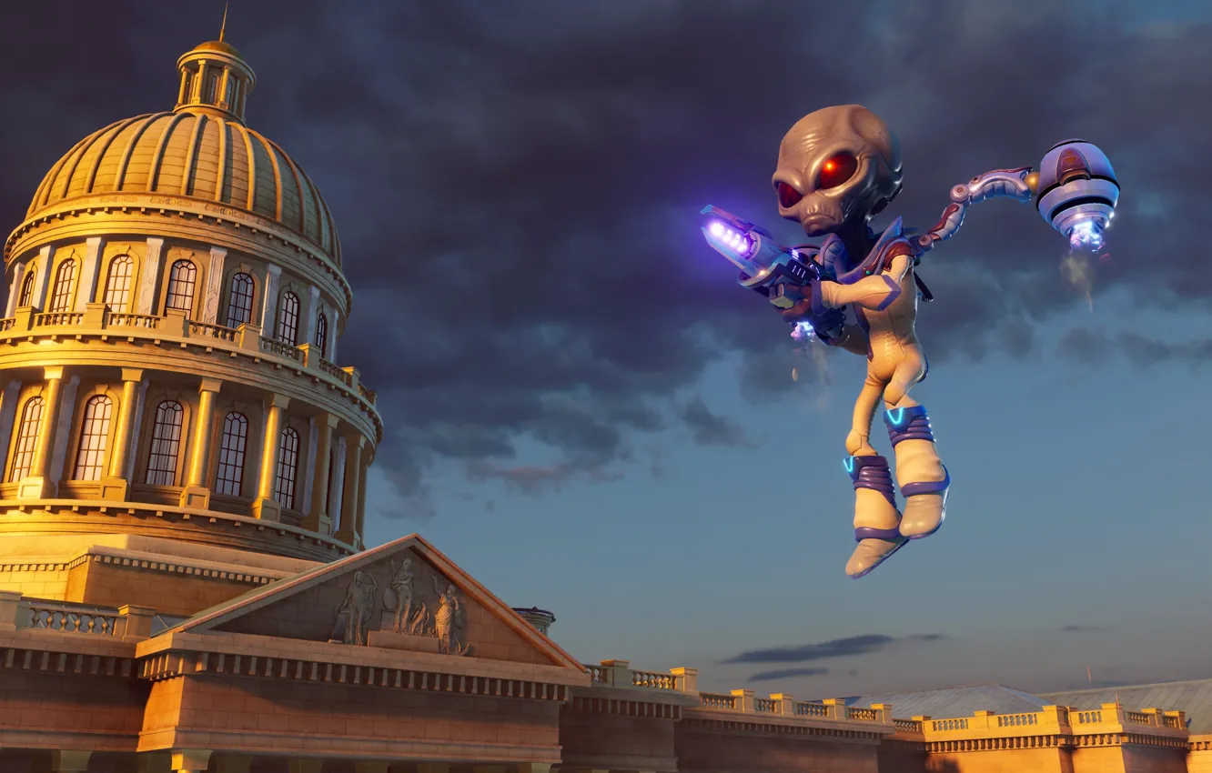 Фото обои оружие, здания, существо, Destroy All Humans, Destroy All Humans!