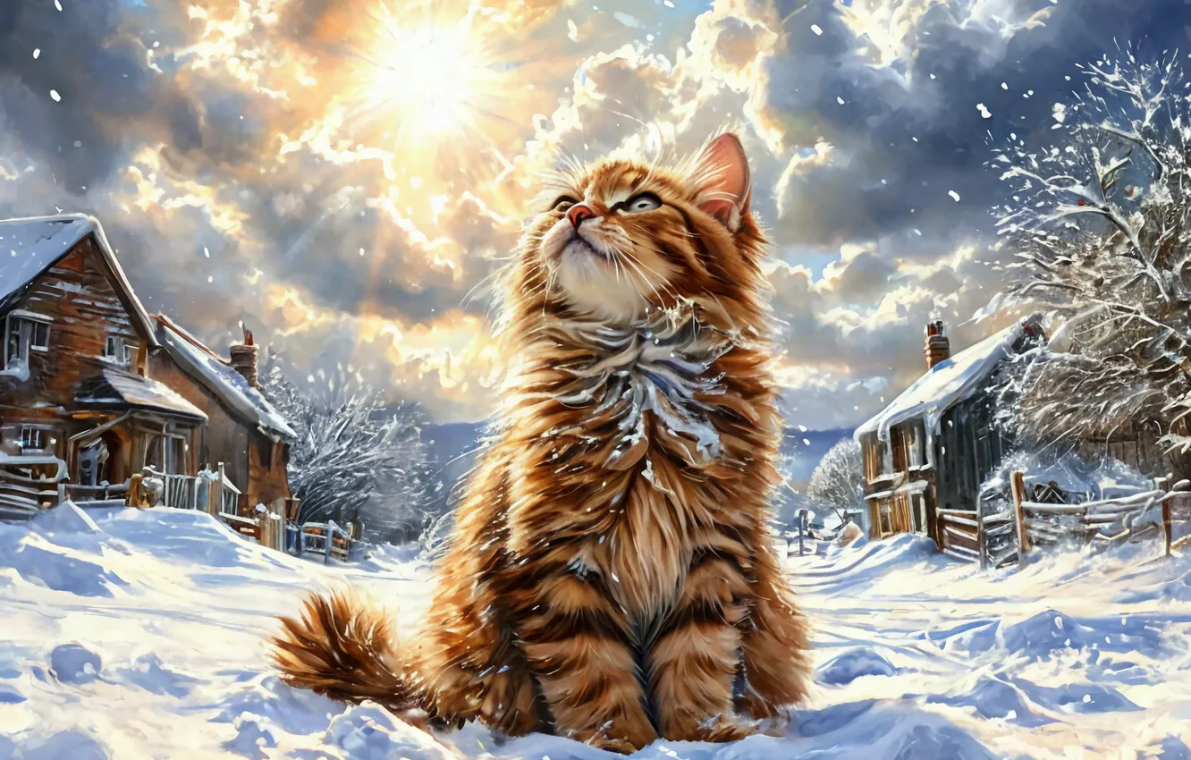 Фото обои кошка, кот, кошки, Рисунок, Кошки, деревня, Деревня, Кот