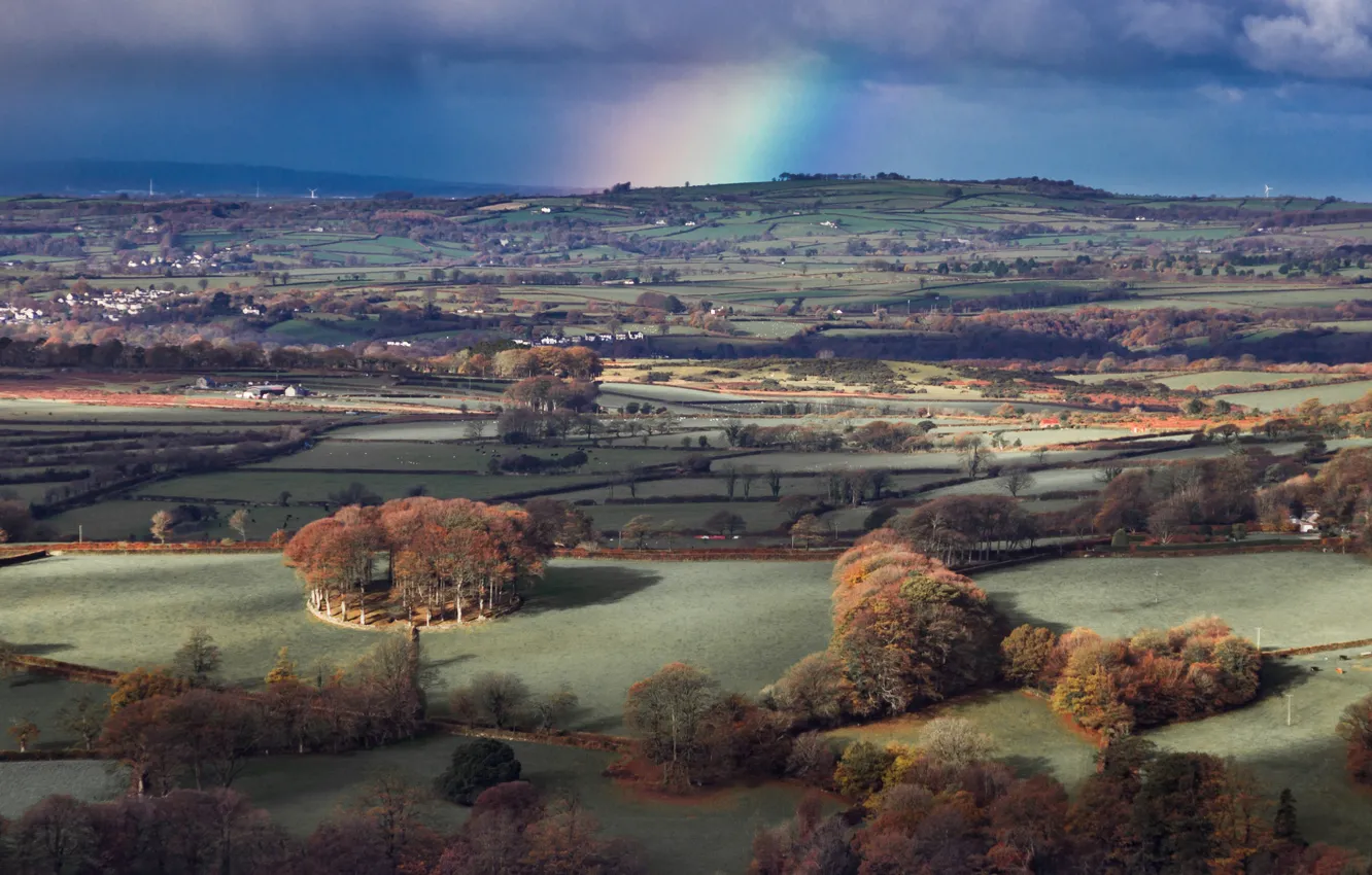Фото обои осень, холмы, Англия, панорама, Дусленд