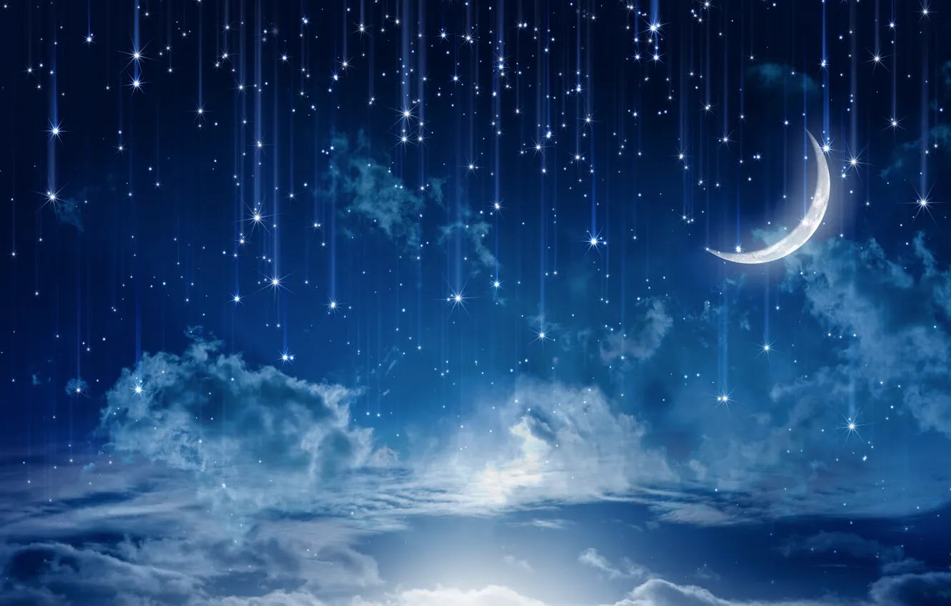 Фото обои небо, звезды, облака, пейзаж, ночь, природа, lights, огни
