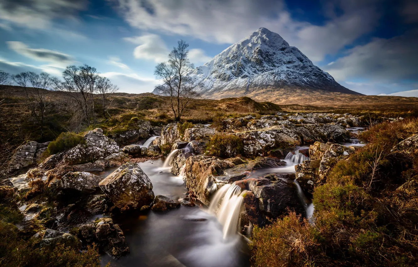 Фото обои река, гора, Scotland, каскады