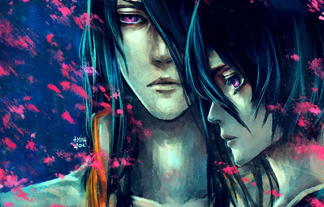 Фото обои девушка, абстракция, арт, парень, bleach, kuchiki byakuya, kuchiki rukia, nanfe